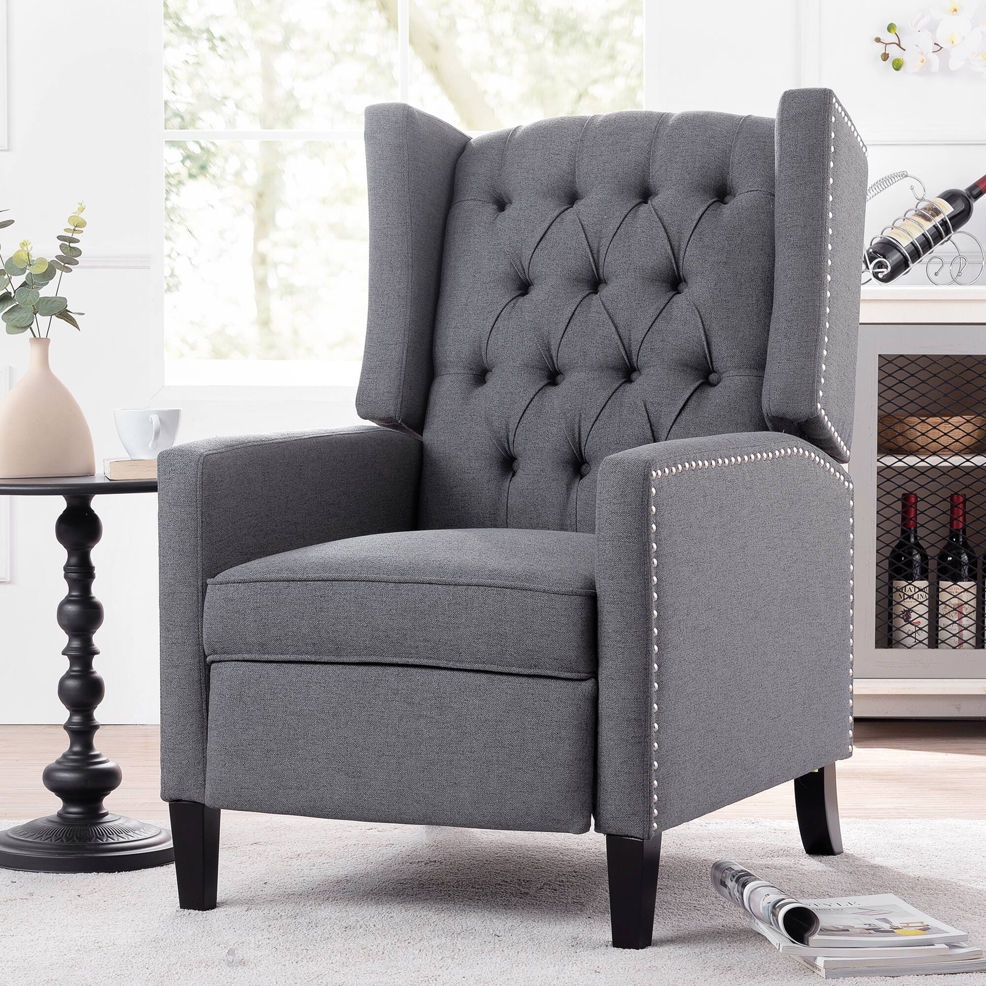 Left. APRILSOUL - Wide Manual Wing Chair Recliner - Gray.