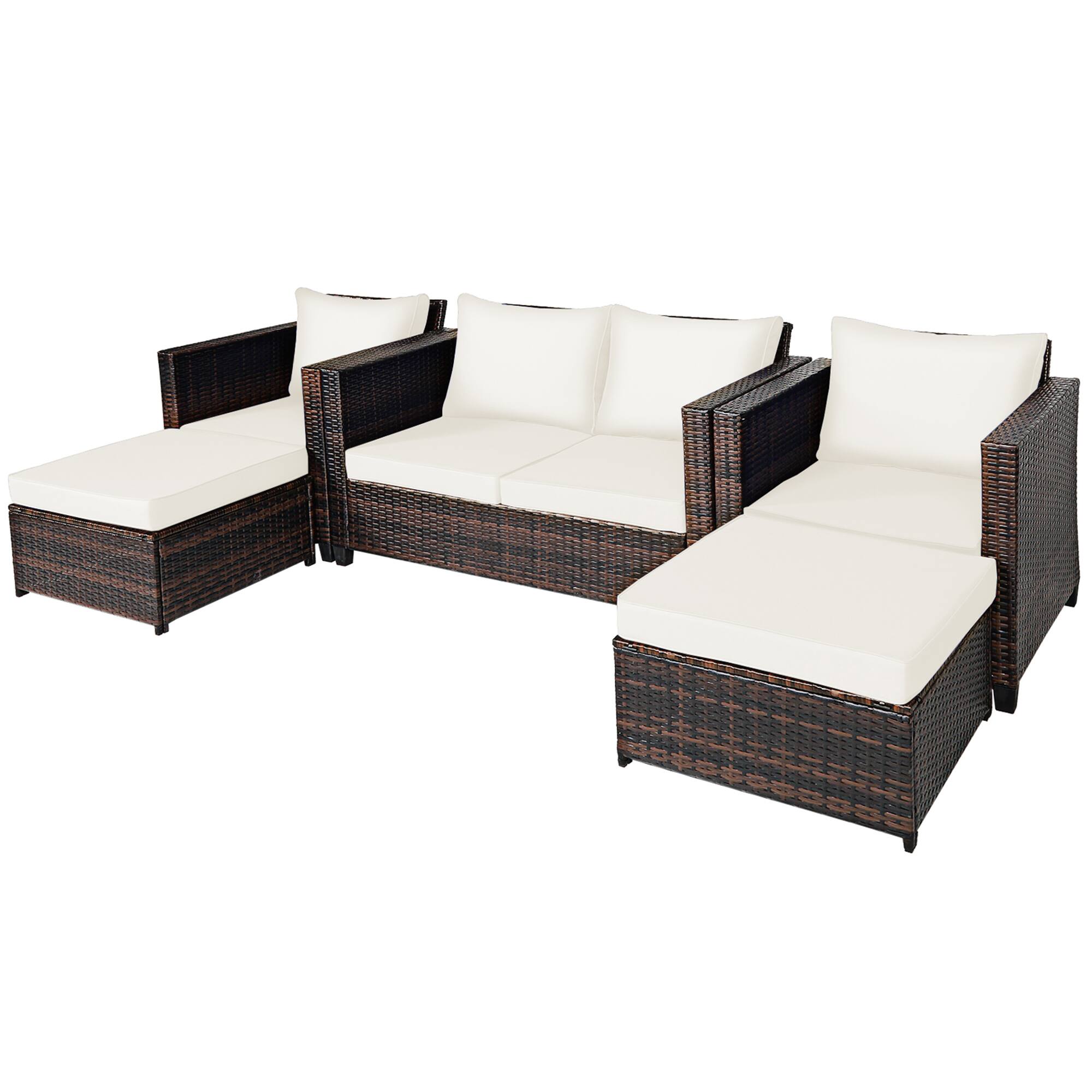 Alt View 8. Gymax - Gymax 5PCS Outdoor Patio Rattan Conversation Sofa Furniture Set w/ White Cushions - White.