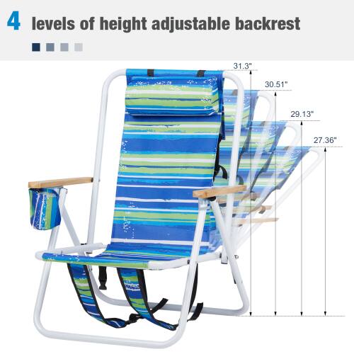 4 levels of height adjustable backrest

31.3"  
30.51"  
29.13"  
27.36"