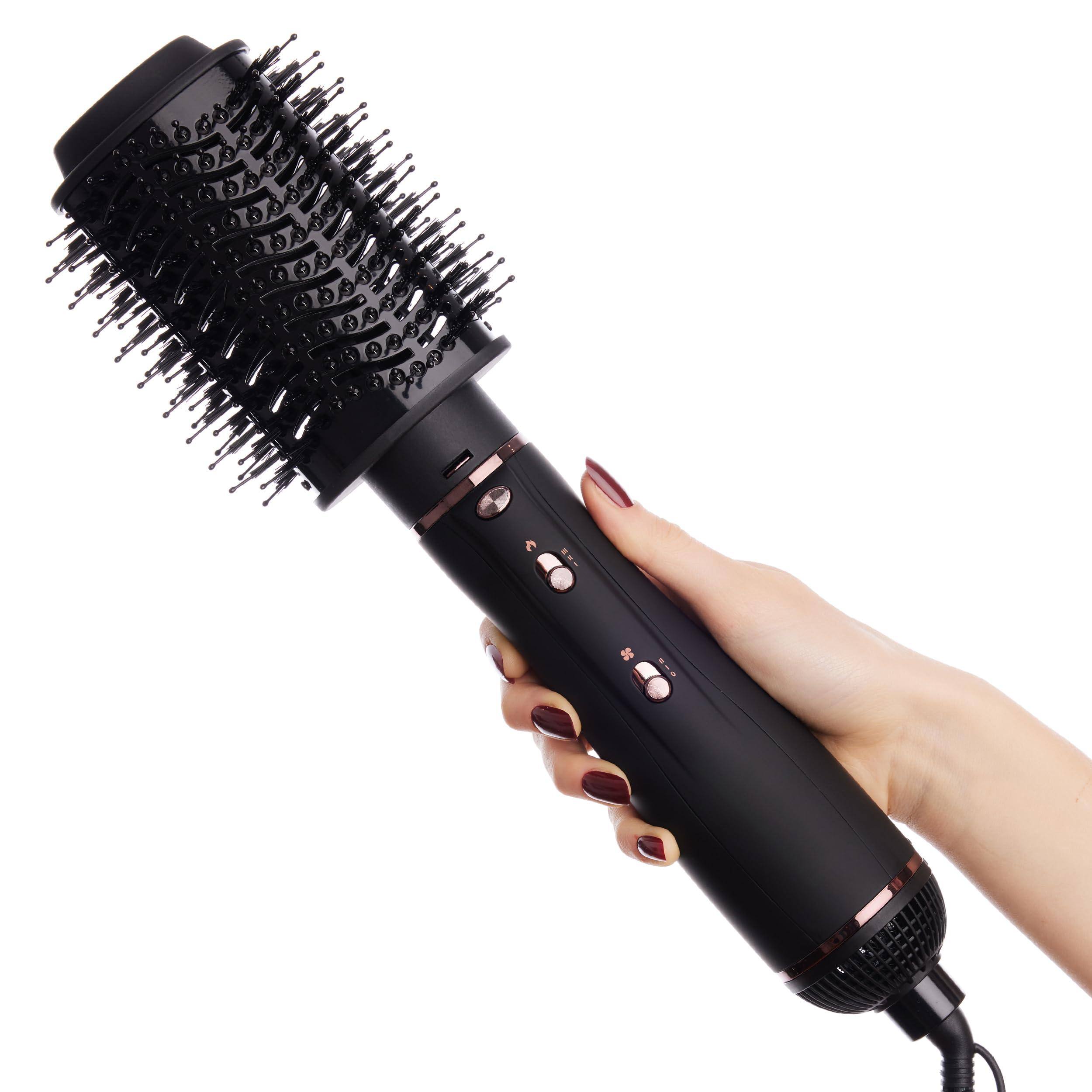 Left. Dazzling Pops - Super Styler dryer Brush Set Diffuser Blowout brush Curling Drying Cylinder Voluminous Frizz free Hair - Black - Rose Gold 5-in-1 Super Styler Pro Plus.