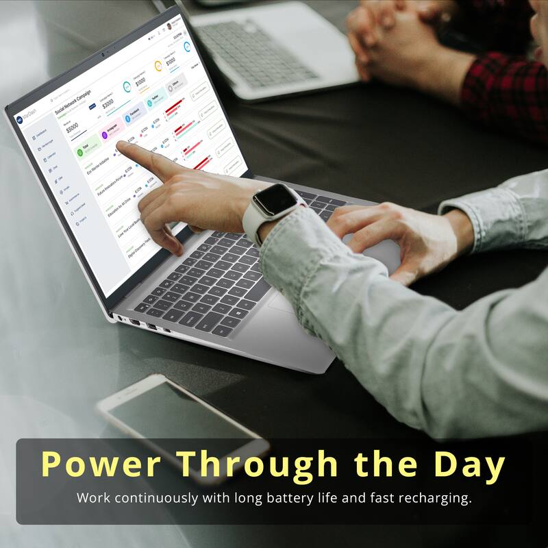 $1000  
$3000  
$5000  

Social Network Campaign  
ScrollNetwork  
Rontr  
MarDash  
Sociam  

Power Through the Day  
Work continuously with long battery life and fast recharging.