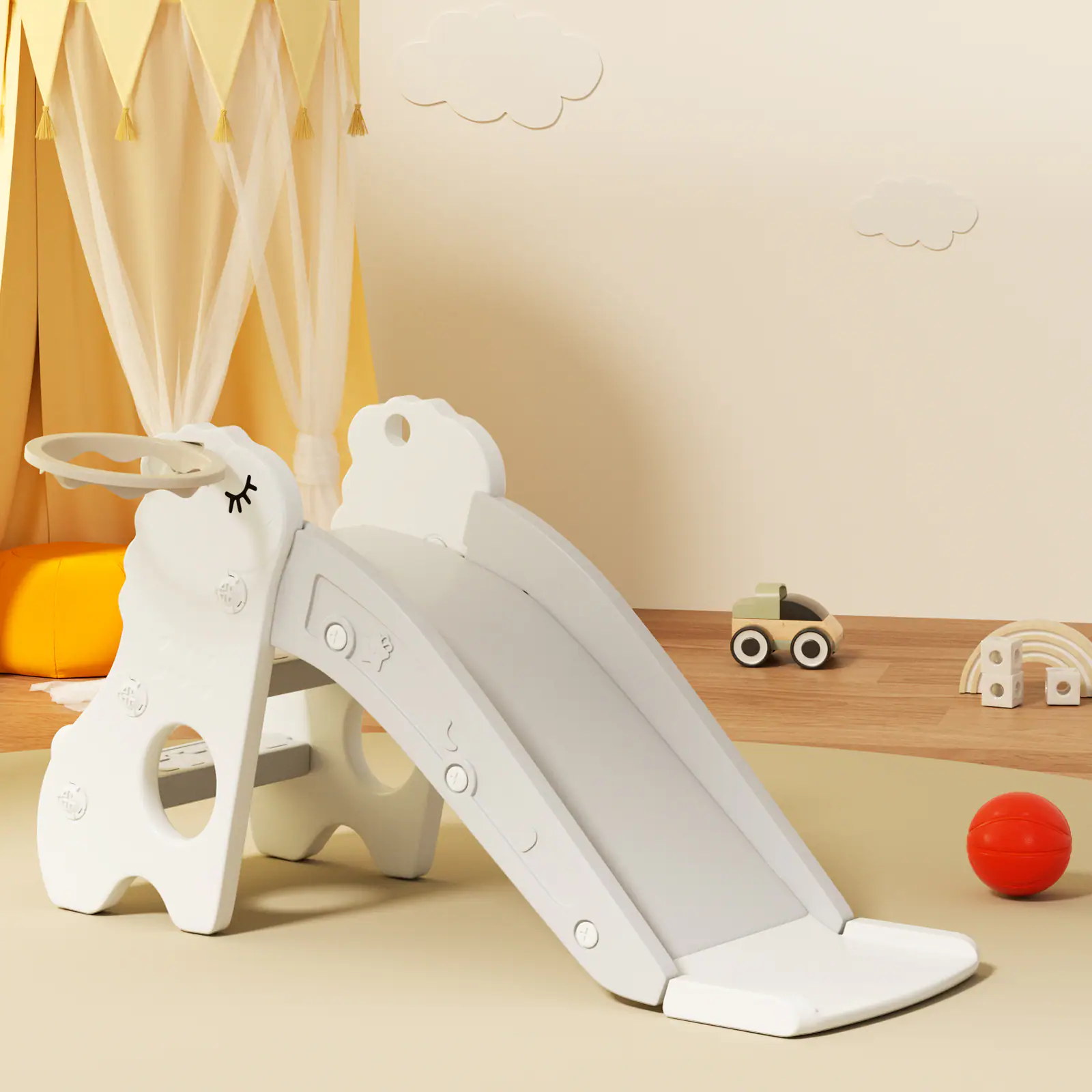 Alt View 8. Topteng - 3-in-1 Foldable Toddler Slide with Climber & Basketball Hoop - Pink.