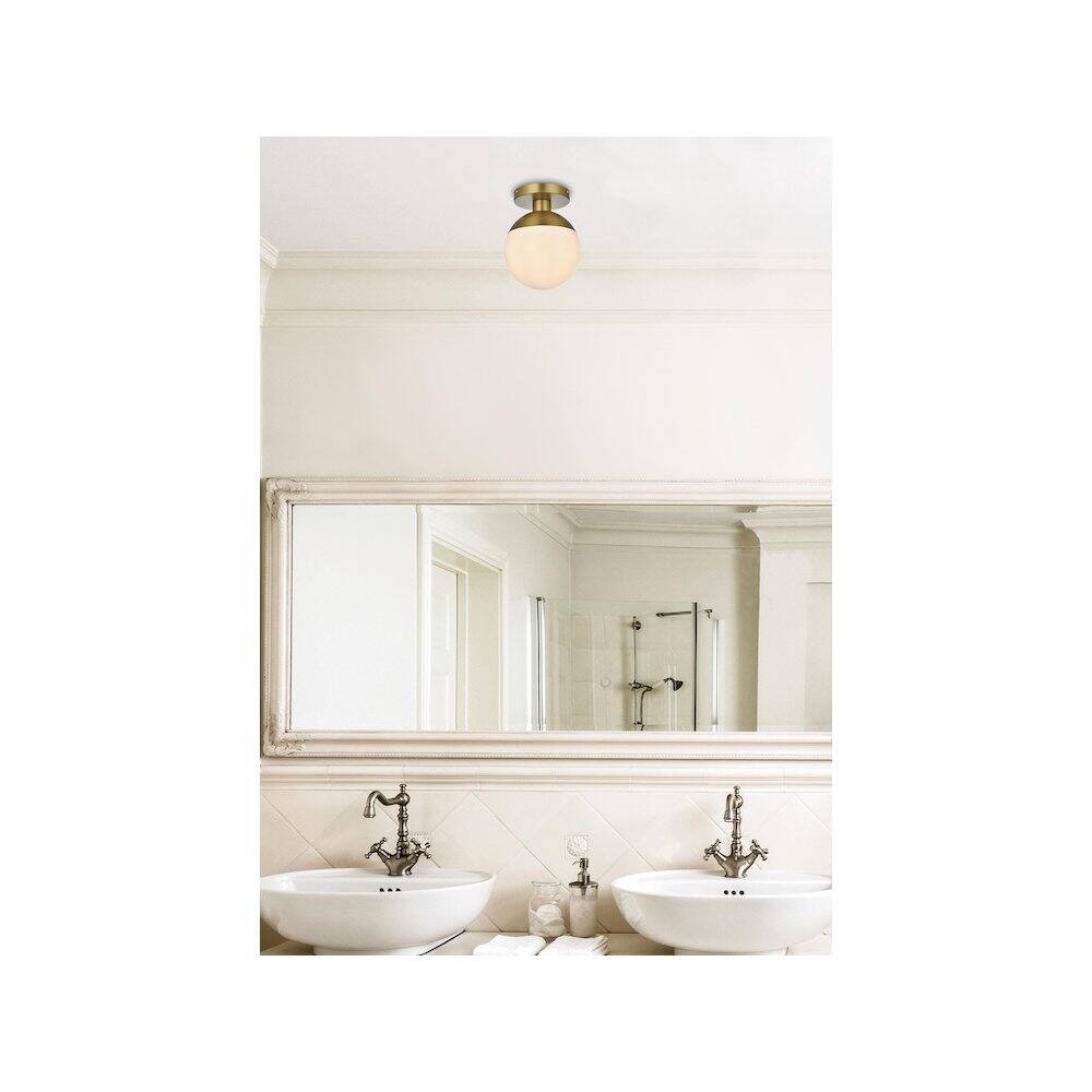 Alt View 1. Living District - Eclipse 8 Inch Flush Mount Ceiling Light Frosted White Shade in Satin Gold - Satin Gold And Frosted White.