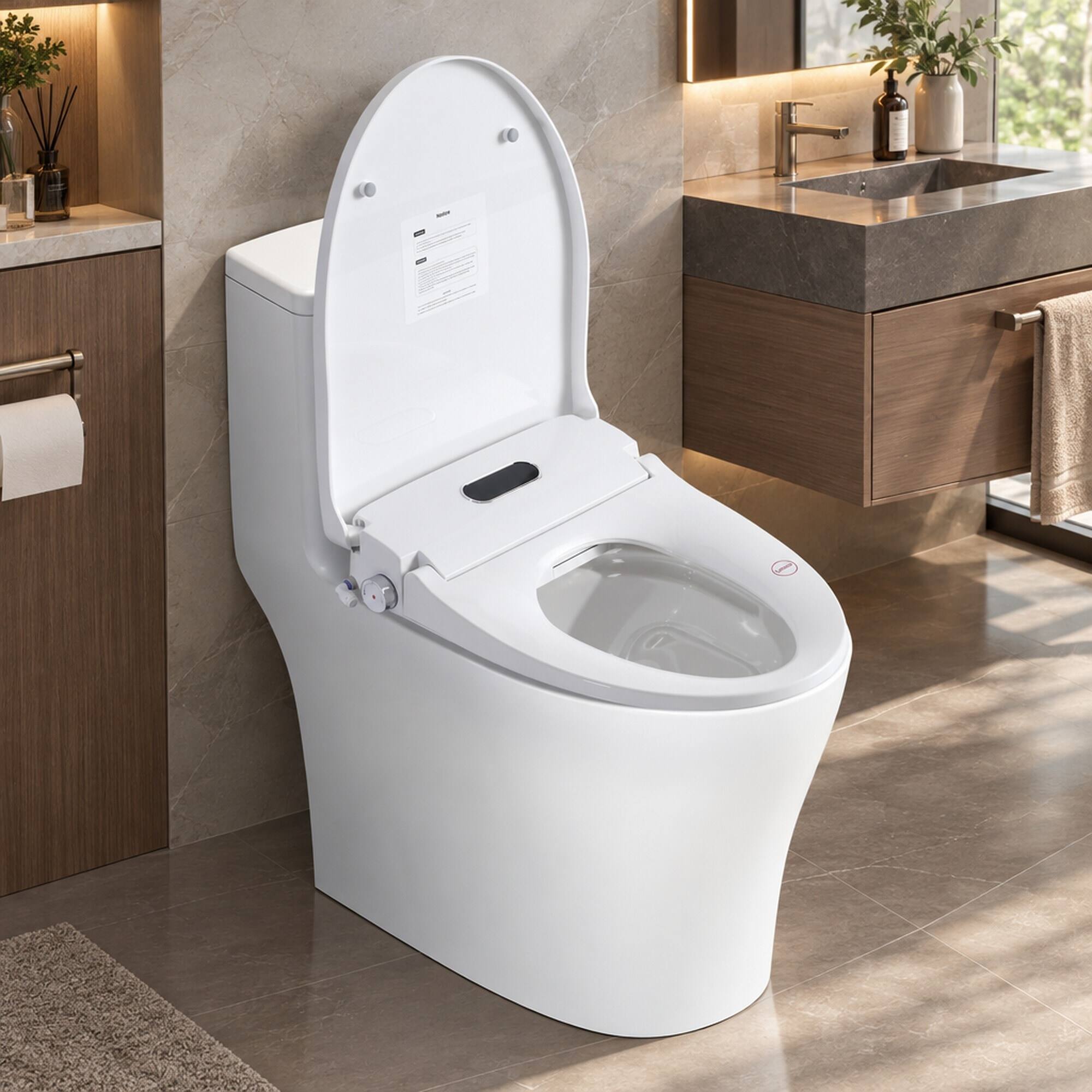 Left. RYHNUYNE - Smart Bidet Toilet Seat, Side Knob Heated Seat Water Temperature and Pressure Adjustment Automatic Nozzle Cleaning - White.
