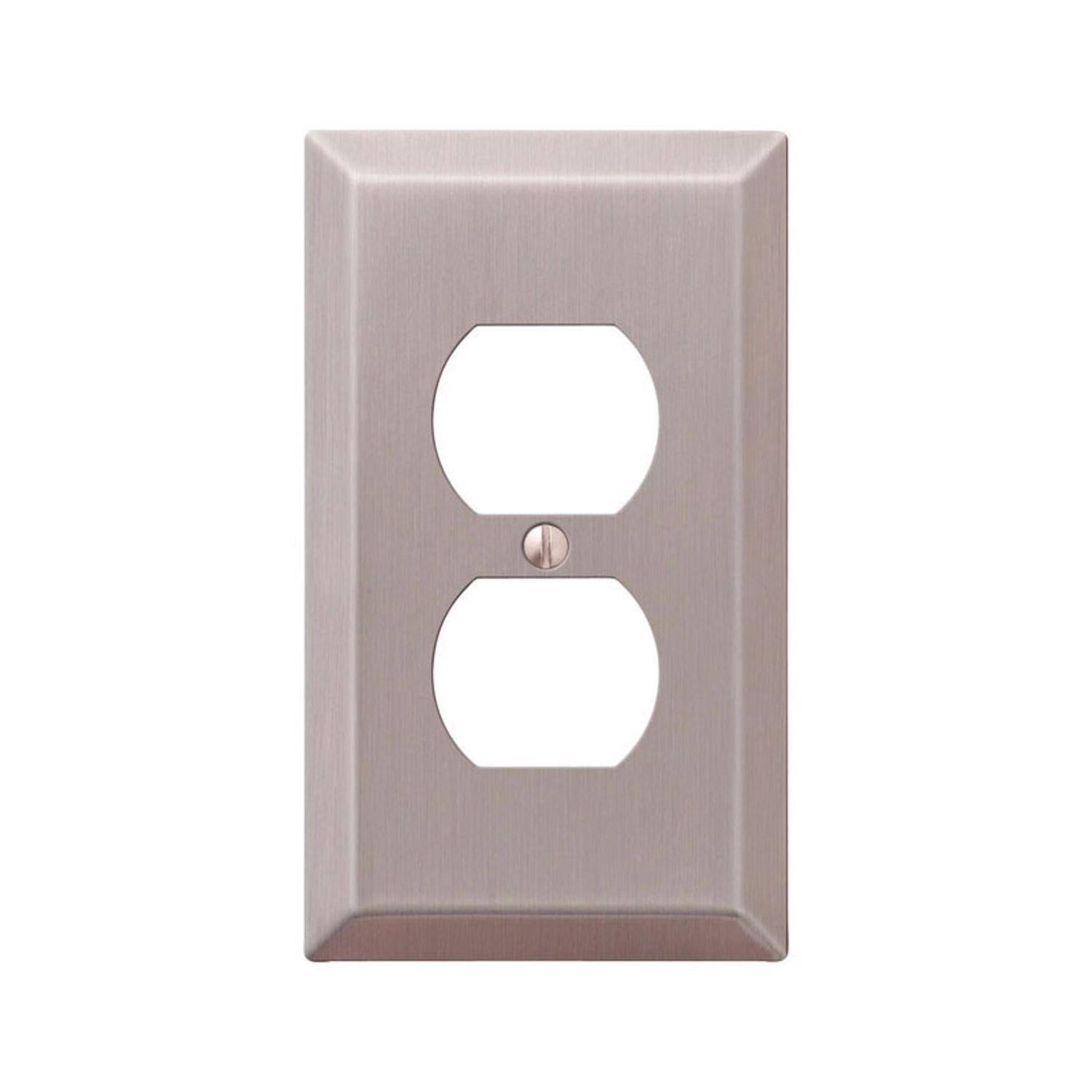 Angle. AMERELLE - Amerelle Century Brushed Nickel 1 gang Stamped Steel Duplex Wall Plate 1 pk - Nickel.
