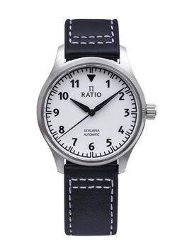 RATIO - Skysurfer Pilot Full Luminous Dial Leather Automatic RTS307 200M Men's Watch - Silver and black