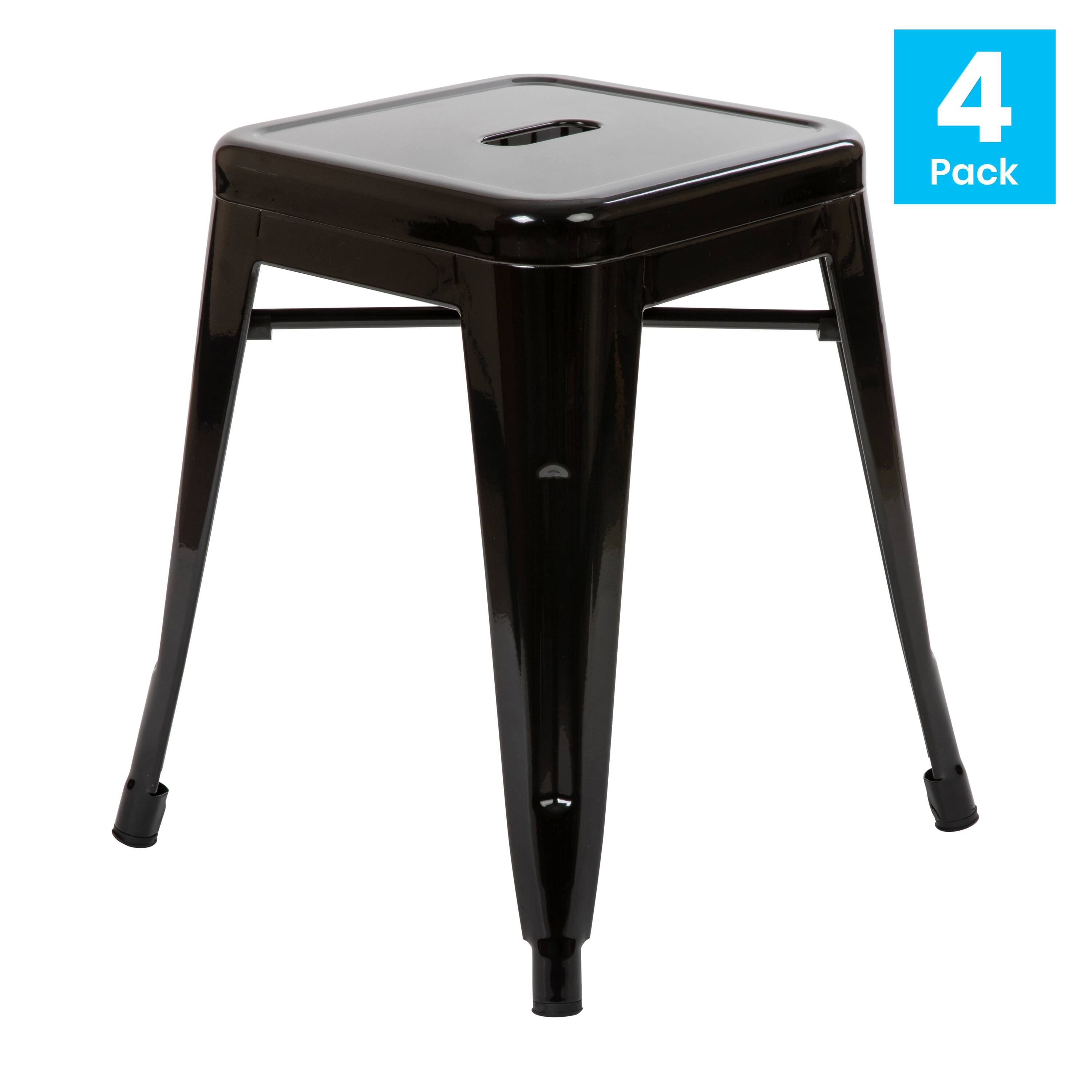 Angle. Flash Furniture - Kai 18" Table Height Stool, Stackable Backless Metal Indoor Dining Stool, Commercial Grade Restaurant Stool in Black - S - Black.