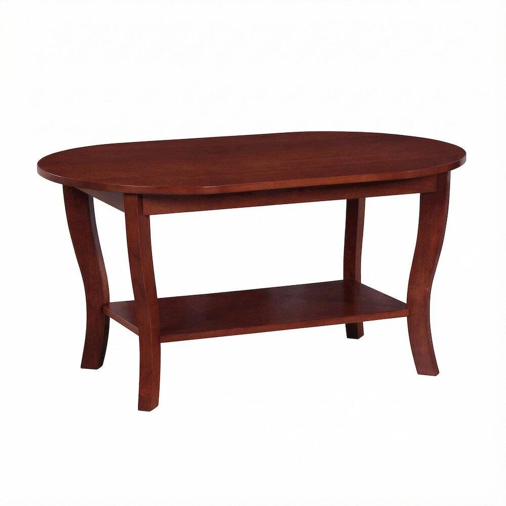 FurniFact - Oval Classic Coffee Table with Shelf and Sturdy Construction 25 lb Weight - Mahogany
