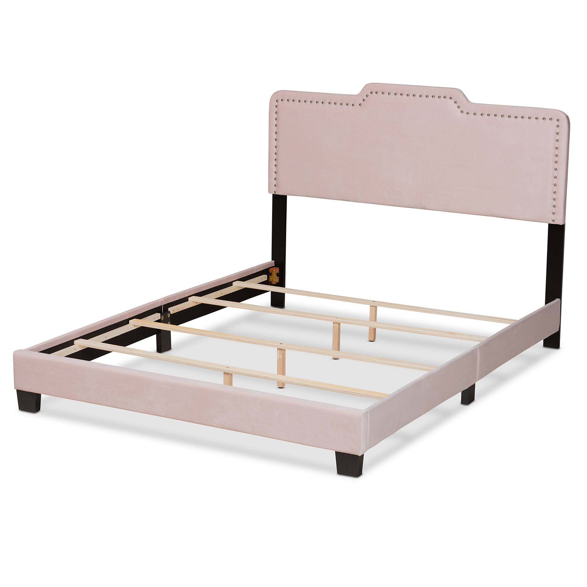Left. Baxton Studio - Benjen Modern and Contemporary Glam Velvet Fabric Upholstered Panel Bed - Light Pink/Black.