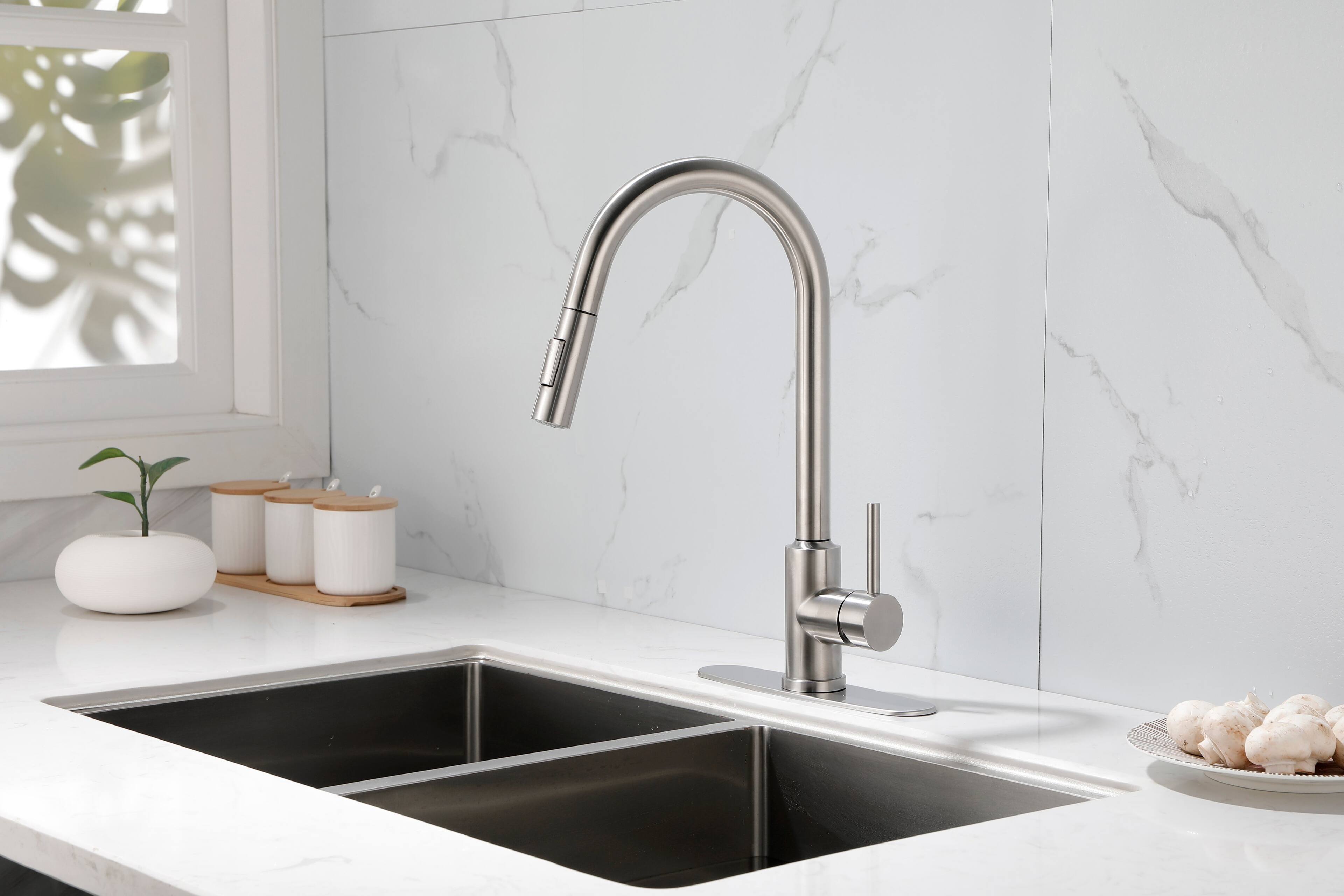 Alt View 5. Siljoy - Kitchen Faucet with Pull Down Sprayer - Brushed Nickel.