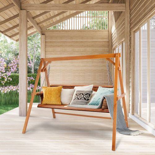 Alt View 10. Winado - 5FT Wooden Porch Swing Frame Only A-Frame Porch Swing Stand w/ Stability Bar, Wood Swing Hanger for Outdoor Garden Patio - Brown.