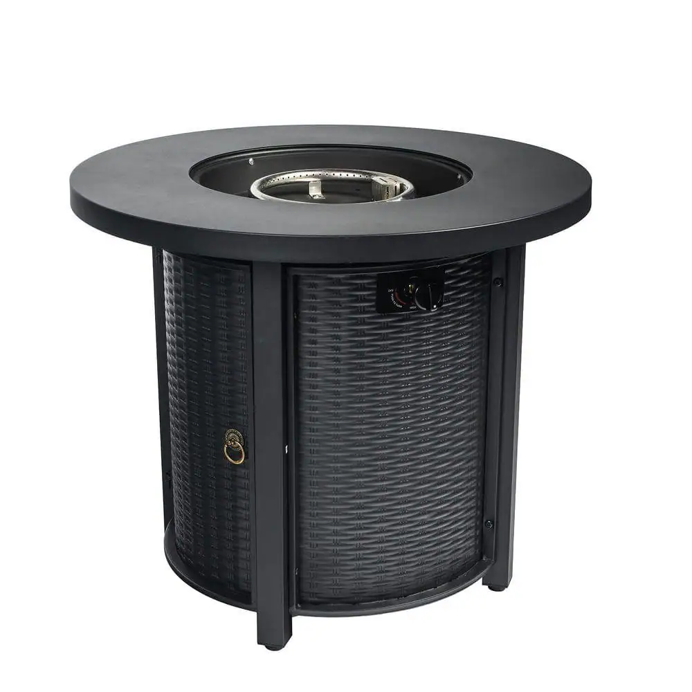 Front. Resenkos - 30" 50000 BTU Round Steel Propane Gas Fire Pit Table for Outside Patio, Deck, Garden, Courtyard, Black.
