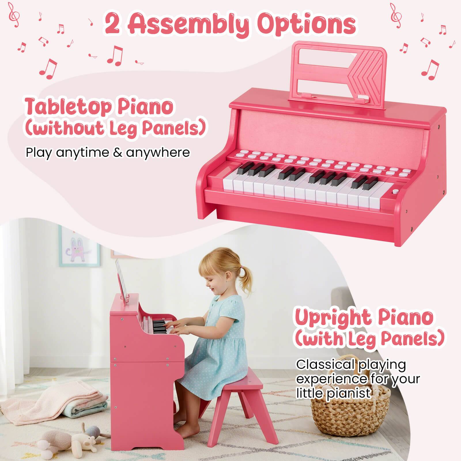 2 Assembly Options

Tabletop Piano (without Leg Panels)
Play anytime & anywhere

Upright Piano (with Leg Panels)
Classical playing experience for your little pianist