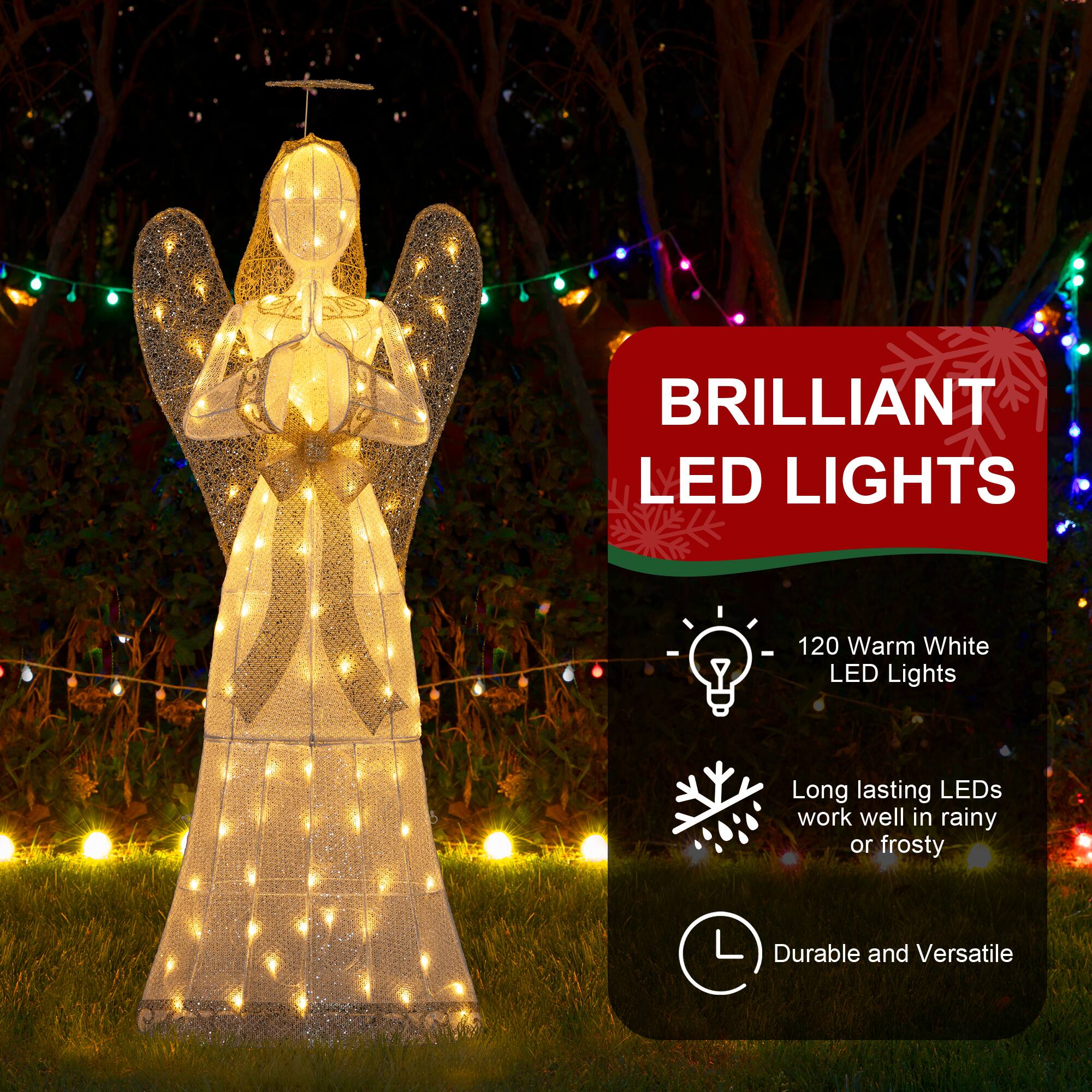 BRILLIANT LED LIGHTS

120 Warm White LED Lights

Long lasting LEDs work well in rainy or frosty

Durable and Versatile