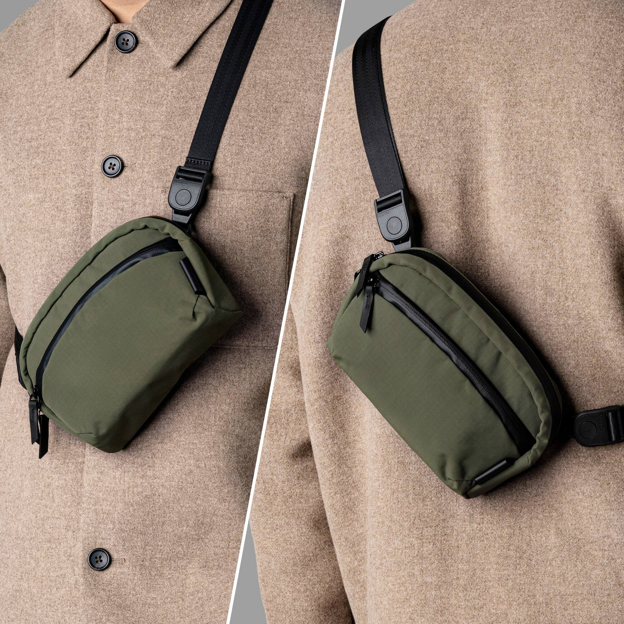 Alt View 2. ALPAKA - Flight Sling 1L Lightweight Crossbody Phone Bag for Travel, Passport Pocket, Weather-Resistant - Green Axoflux 210D.