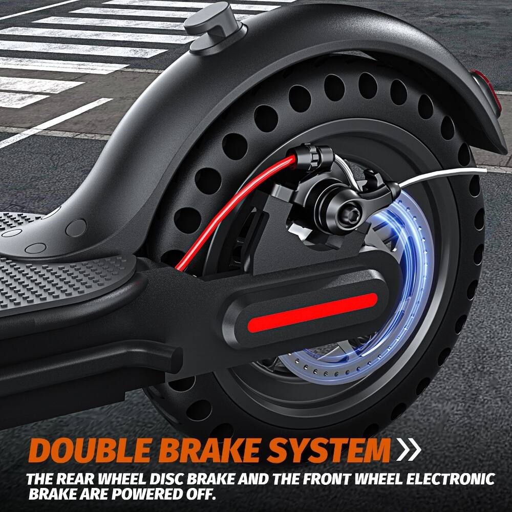 DOUBLE BRAKE SYSTEM >>  
THE REAR WHEEL DISC BRAKE AND THE FRONT WHEEL ELECTRONIC BRAKE ARE POWERED OFF.