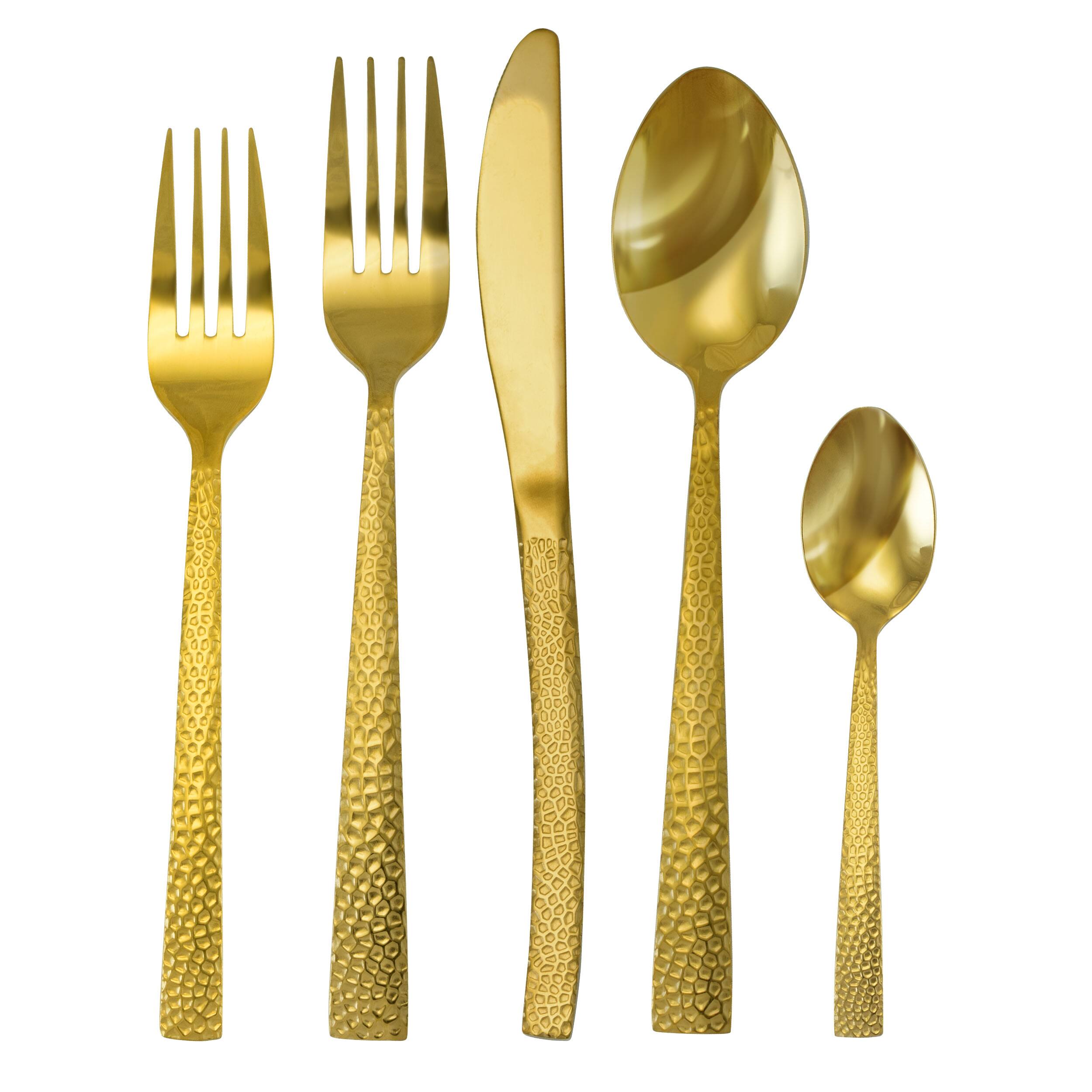 Alt View 6. MegaChef - MegaChef Baily 20 Piece Flatware Utensil Set, Stainless Steel Silverware Metal Service for 4 in Gold - Gold.