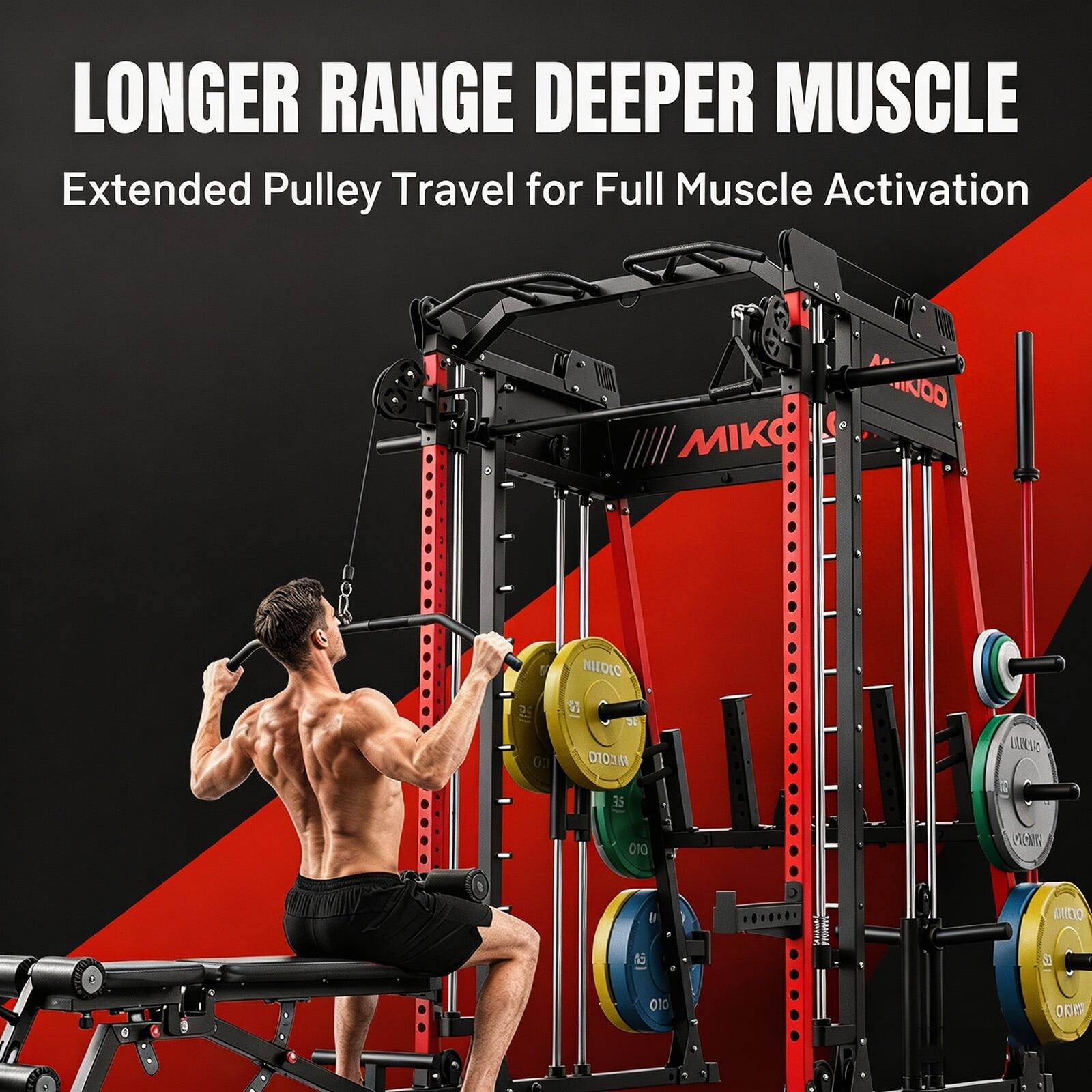 LONGER RANGE DEEPER MUSCLE  
Extended Pulley Travel for Full Muscle Activation

MIKO  
KIOD  
35 OCA  
NIOTO W 010  
20,000  
35  
010  
MON  

MARK  
WOO  
OIO