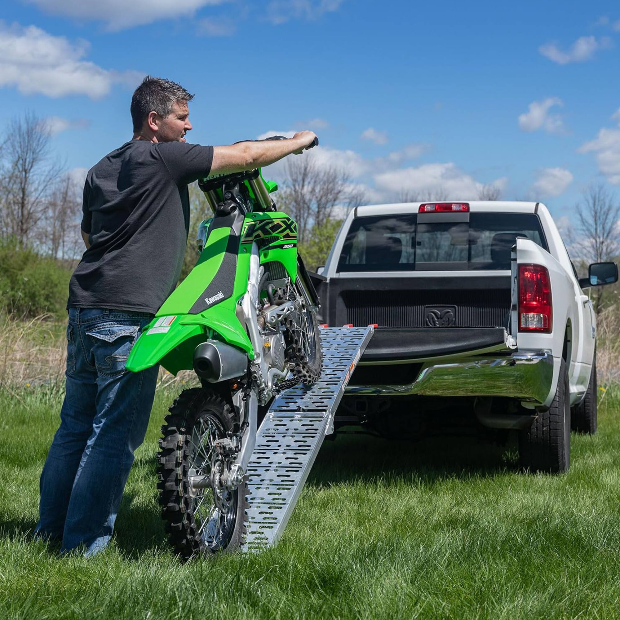 Alt View 8. Black Widow - Black Widow Aluminum Folding Motorcycle Ramp Arched Plate, Single Runner, Silver - Silver.