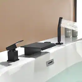 Boyel Living - Black Polygonal Bathtub Faucet with Handheld Shower and Waterfall Outlet Cold and Hot Dual Control - Matte Black