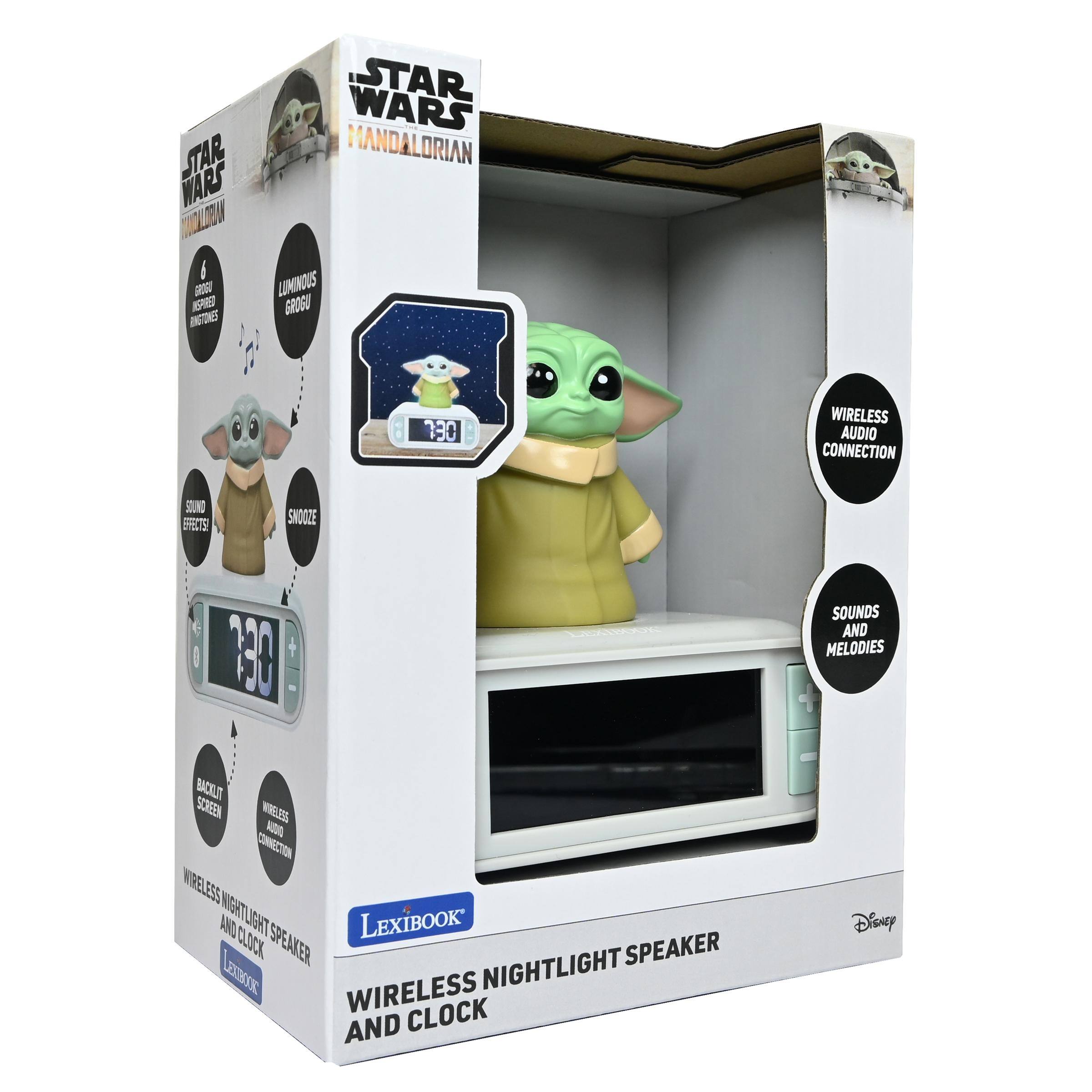 STAR WARS THE MANDALORIAN

GROGU LUMINOUS RINGTONES

7:30

WIRELESS AUDIO CONNECTION

SOUND EFFECTS!

SNOOZE

182

LEXIBOOK

SOUNDS AND MELODIES

BACKLIT SCREEN

WIRELESS NIGHTLIGHT SPEAKER

WIRELESS CLOCK

Disney