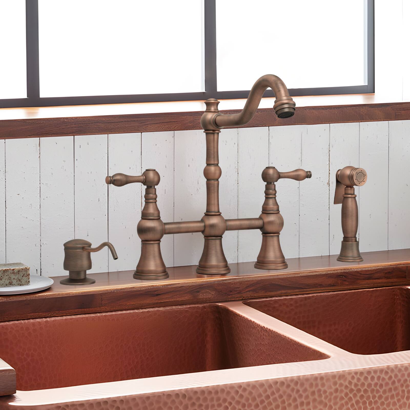 Alt View 2. Akicon - Akicon Built-in Brass Soap Dispenser for Kitchen Sink Refill from Top with 17 oz. Bottle in Antique Bronze - Antique Bronze.