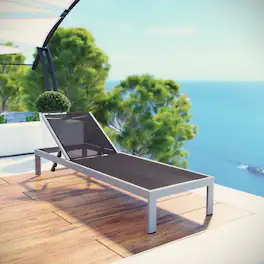 Shore Outdoor Patio Aluminum Mesh Chaise by Modway - Silver Black
