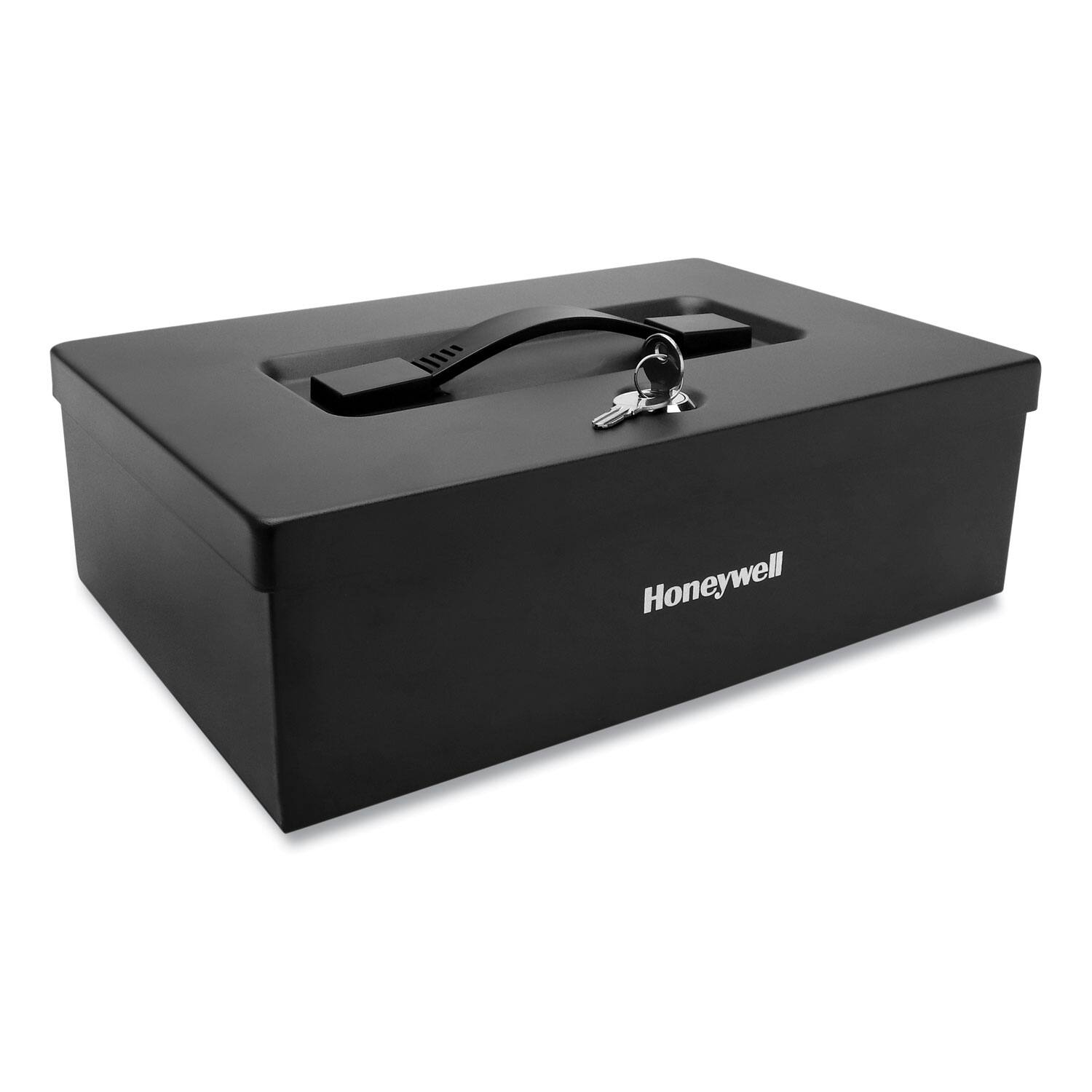 Angle. Honeywell - Fire Resistant Steel Security Box With Key Lock, 12.7 X 8.8 X 4.1, Black.