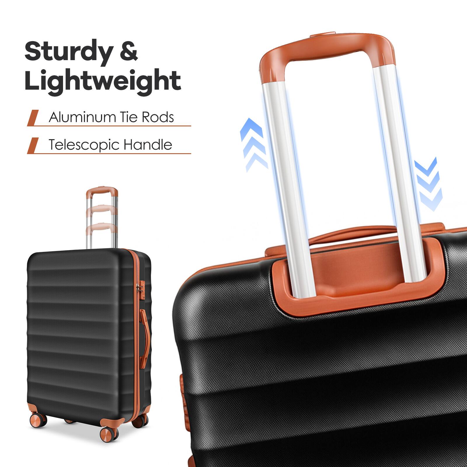 Sugift 3 Piece Hardshell Spinner PC+ABS Luggage Set with TSA Lock