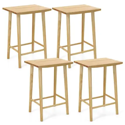 Front. Costway - 25.5" Counter Height Stool Set of 4 with Footrest & Solid Wood Frame Natural - Natural.