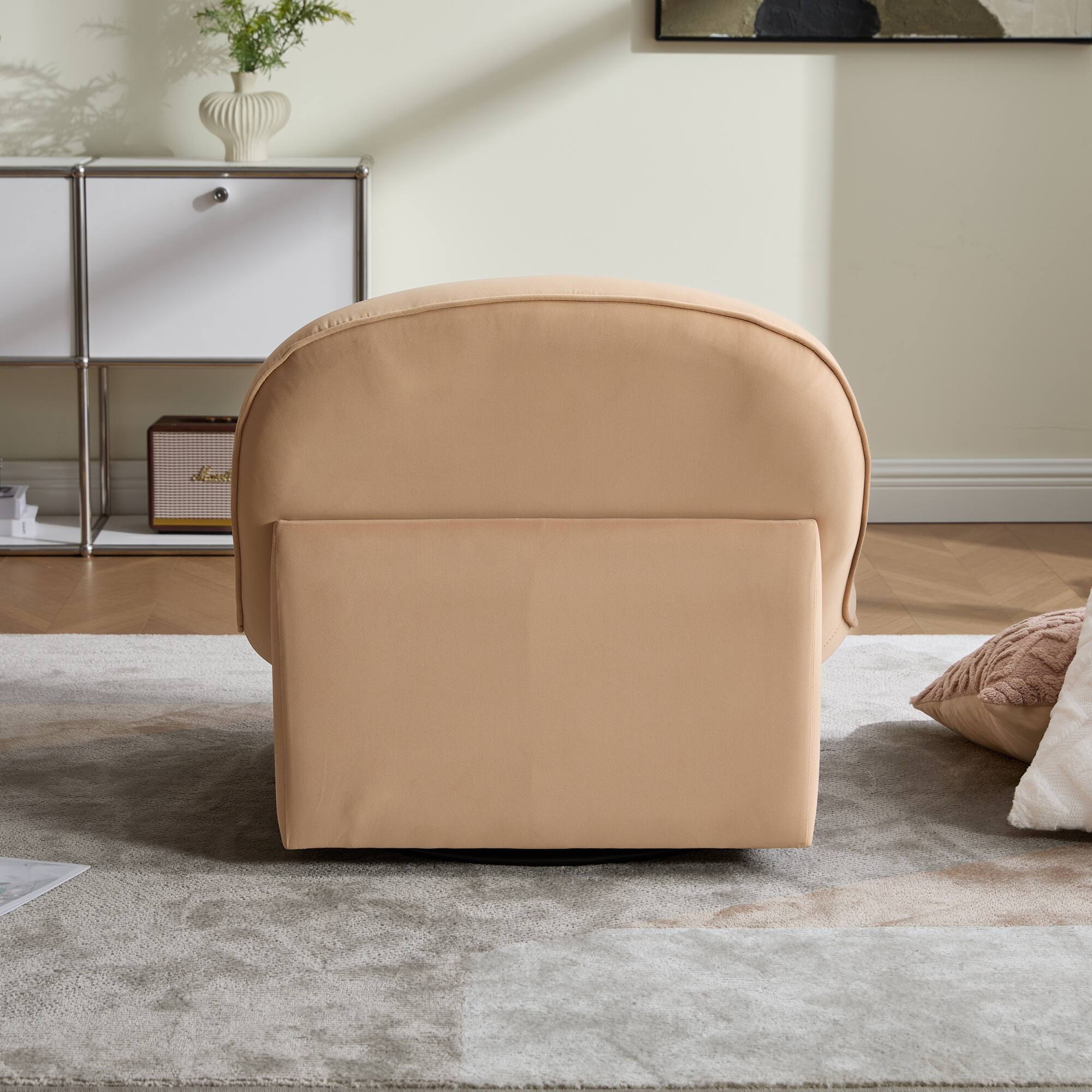 Alt View 4. GOODSILO - Pumpkin-Shaped Velvet Swivel Accent Chair with 360-Degree Rotation for Living Room, Bedroom, or Office - Khaki.