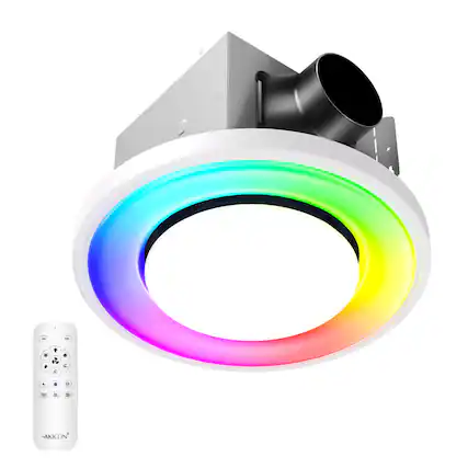 Front. Akicon - RGB4 Decorative White 110 CFM 1.5 Sone Ceiling Bathroom Exhaust Fan with Dimmable and RGB Light, Remote, Round - White.