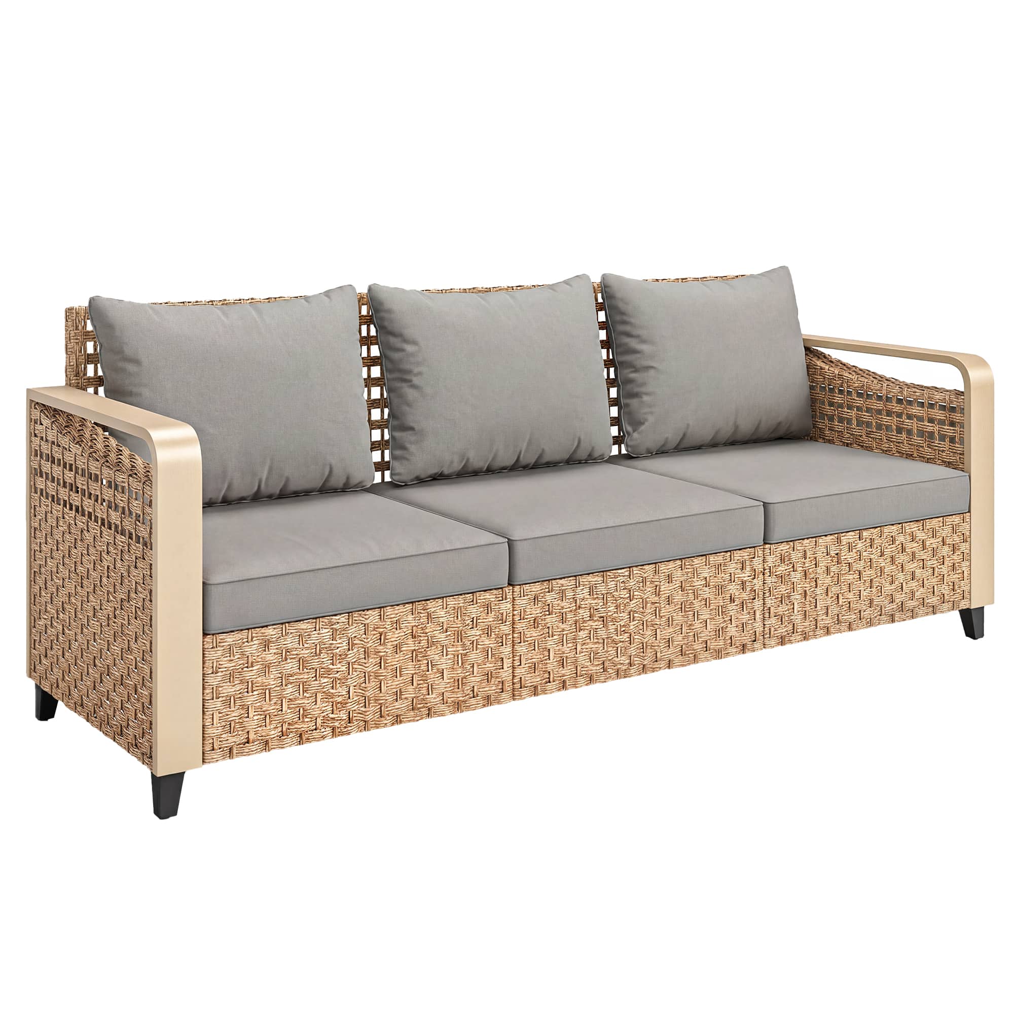 Outsunny - Wicker Sofa 3-Seater Outdoor Patio Sofa with Cushions for Garden Backyard Porch - Gray