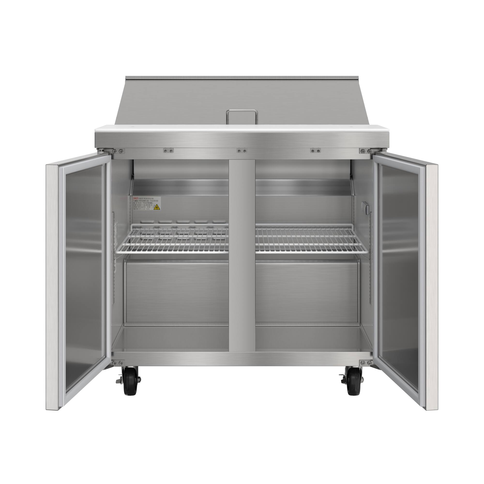 Alt View 4. Koolmore - 36 in. Commercial 2-Door Refrigerated Salad and Sandwich Prep Table, 10 Pan Capacity and 11 Cu. Ft. of Storage - Stainless steel.