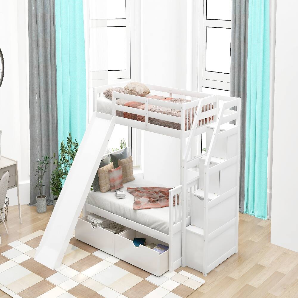 Alt View 1. Loheer - Loheer Twin Over Full Bunk Bed with Slide Drawers White - White.