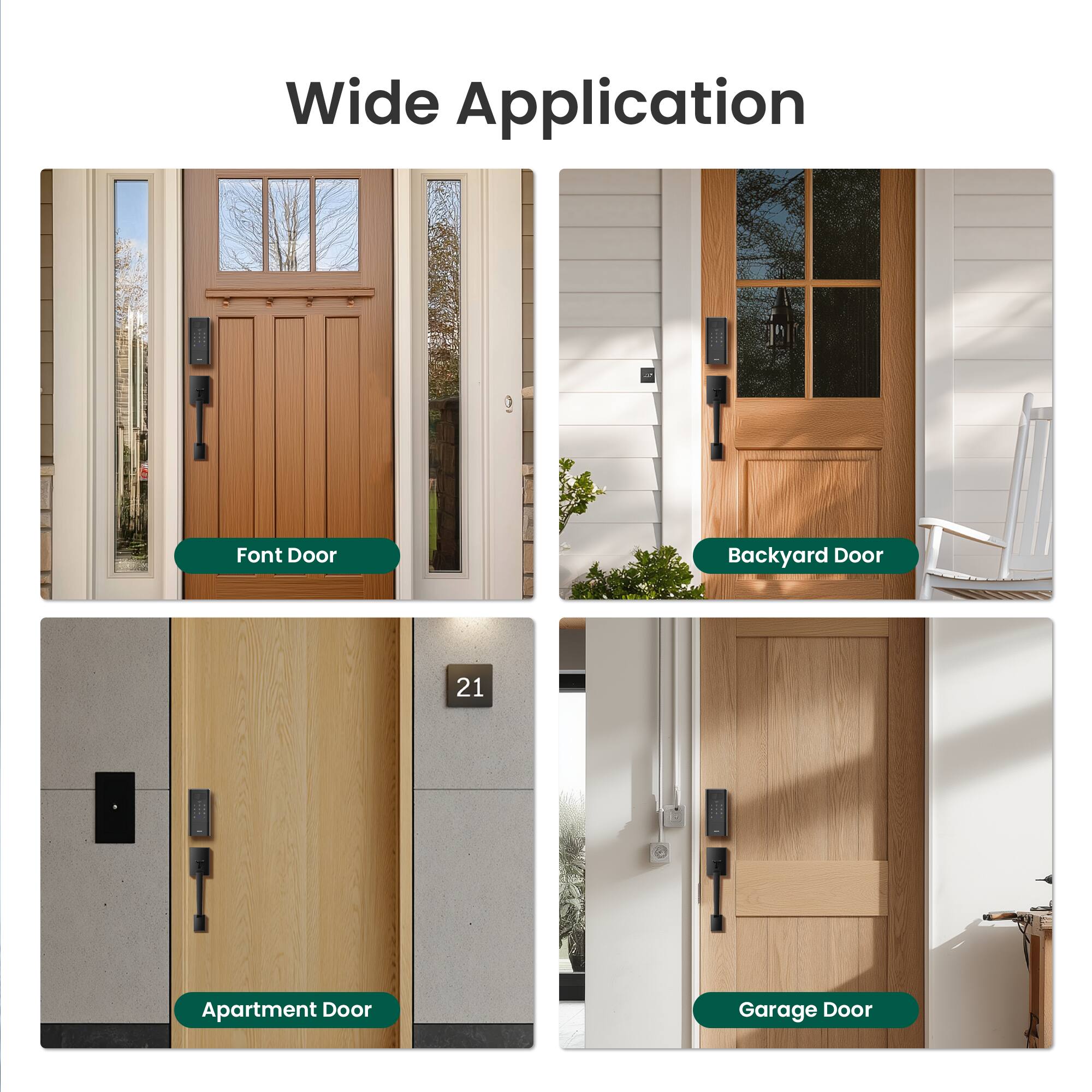 Wide Application

Front Door

Backyard Door

Apartment Door

Garage Door
