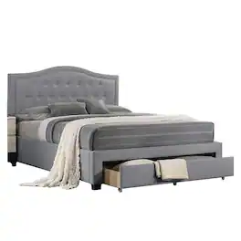 Manhattan Lane - Buk Upholstered Tufted Twin Bed with Storage, Nailhead Trim, Burlap - Gray