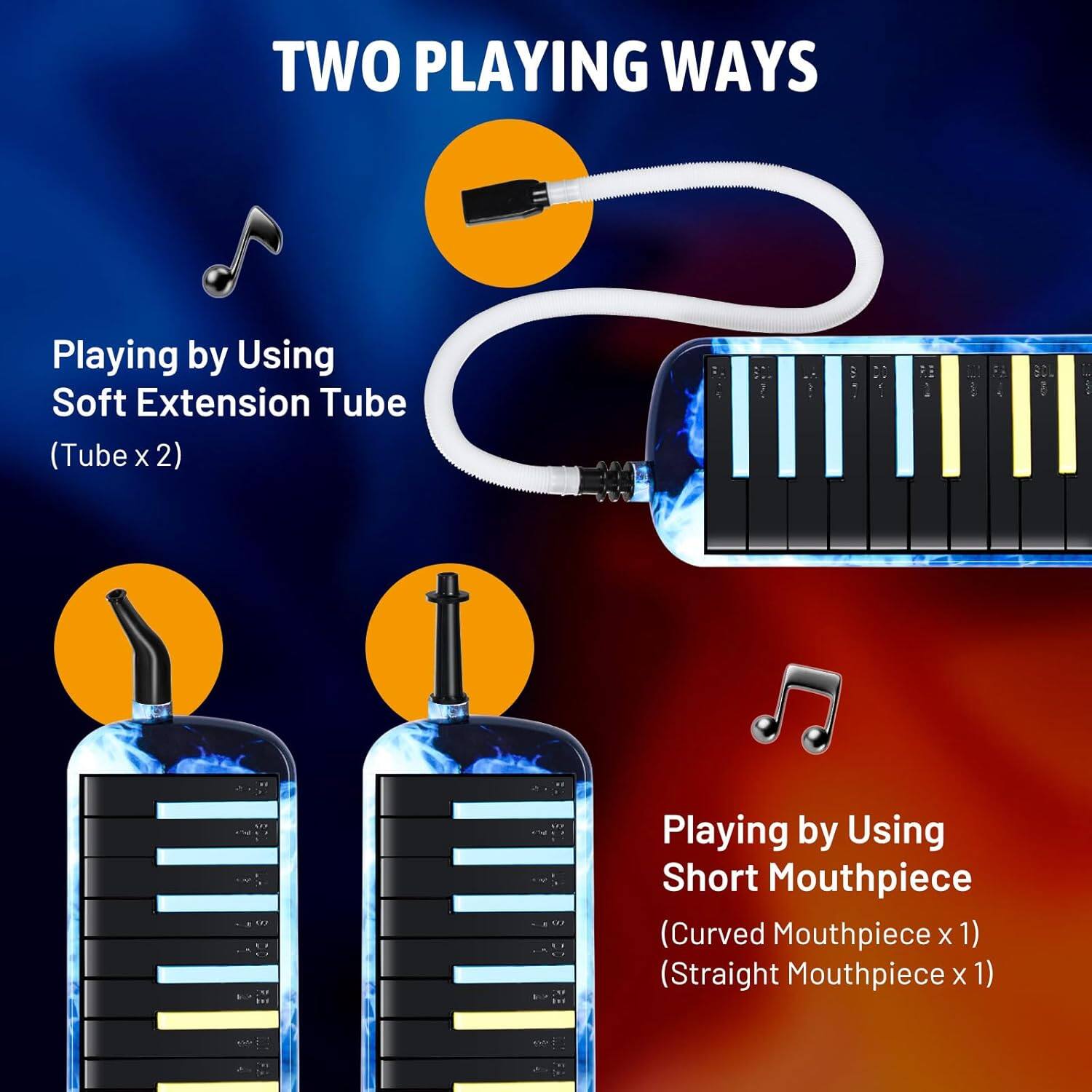 TWO PLAYING WAYS

Playing by Using Soft Extension Tube (Tube x 2)

Playing by Using Short Mouthpiece (Curved Mouthpiece x 1) (Straight Mouthpiece x 1)