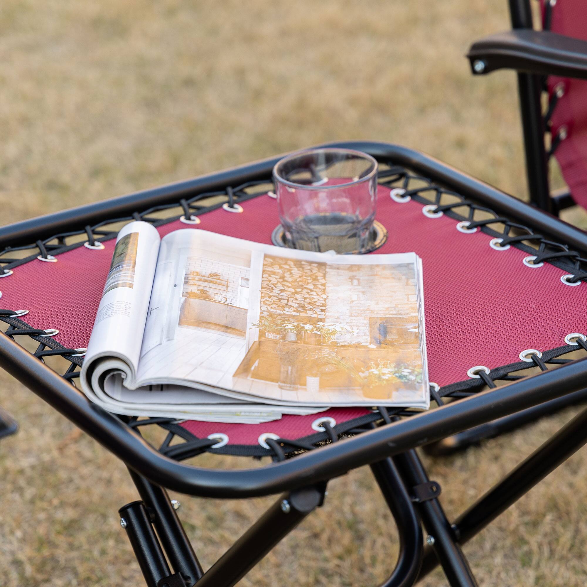 Alt View 4. Outsunny - Outsunny Zero Gravity Chair Set with Side Table, Folding Reclining Chair with Cupholders & Pillows - Wine Red.