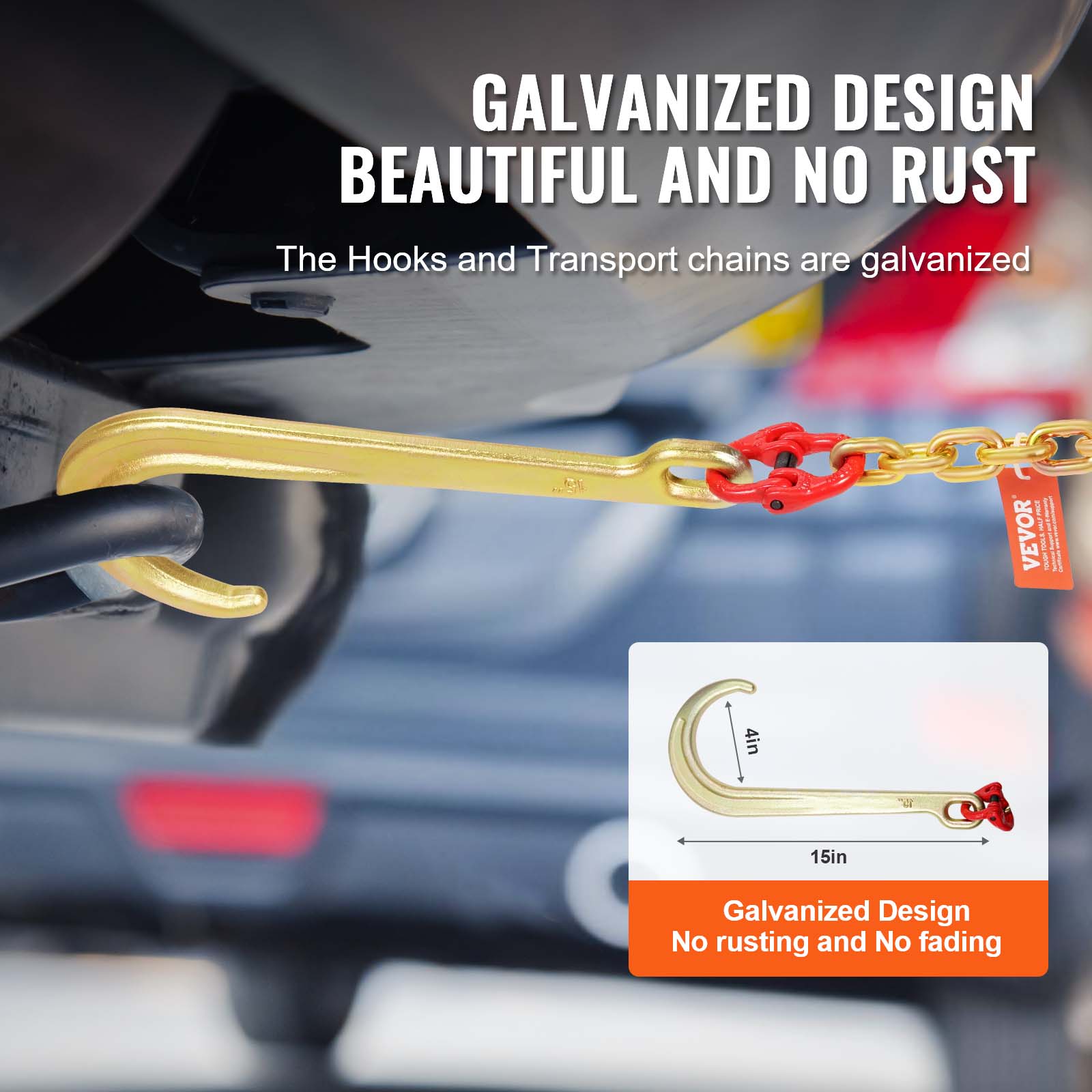 GALVANIZED DESIGN BEAUTIFUL AND NO RUST

The Hooks and Transport chains are galvanized

i ! 4in 15in

Galvanized Design No rusting and No fading