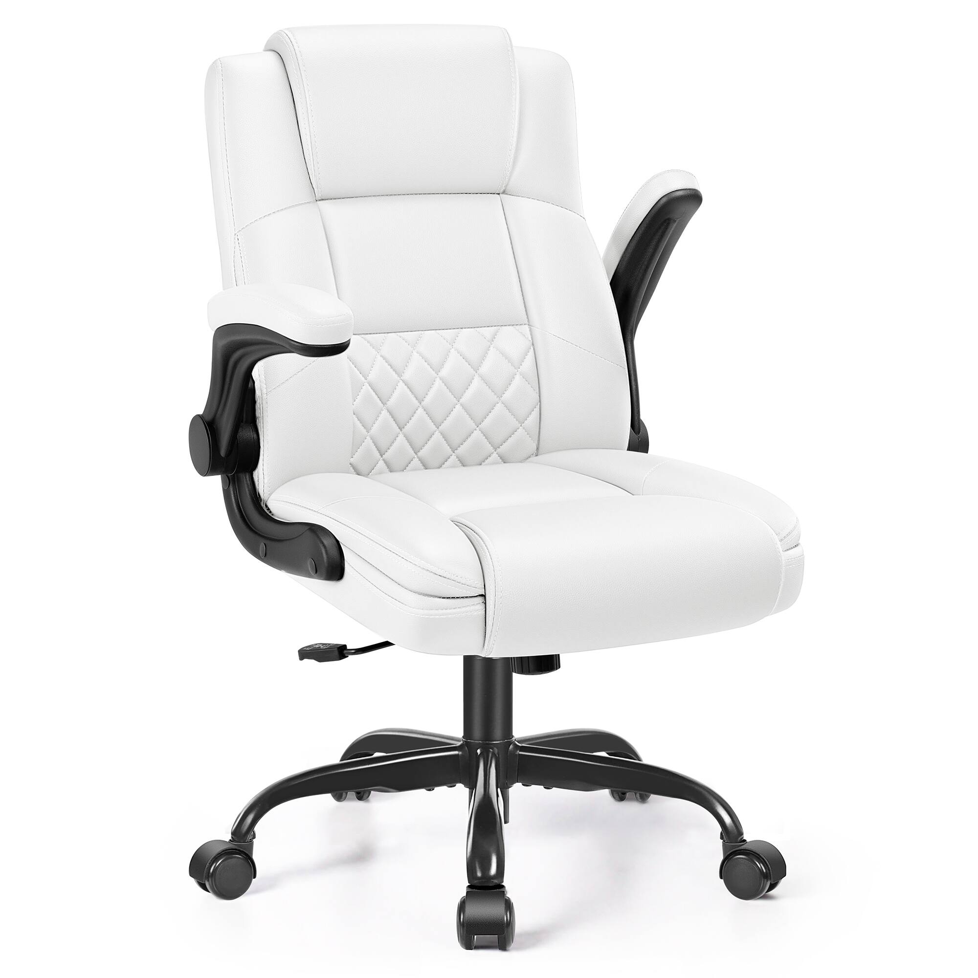 Angle. Brick Attic - Executive Leather Office Chair with Adjustable Flip-up Arms and Lumbar Support,Adjustable Hight Swivel Desk Chair - White.