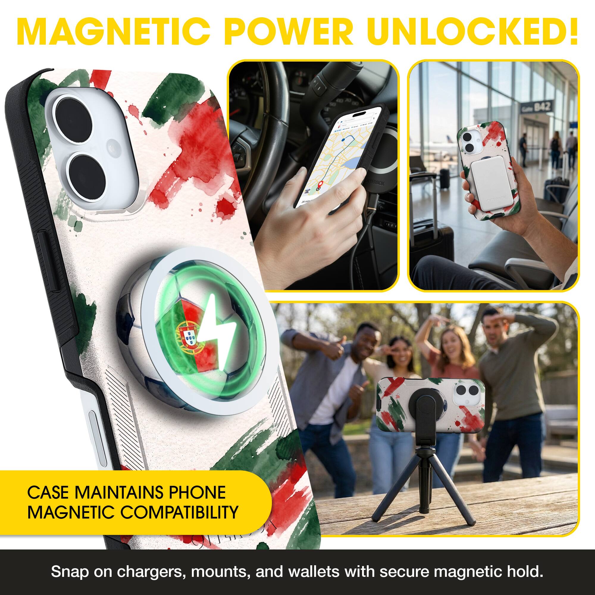 MAGNETIC POWER UNLOCKED!  
CASE MAINTAINS PHONE MAGNETIC COMPATIBILITY  
Snap on chargers, mounts, and wallets with secure magnetic hold.
