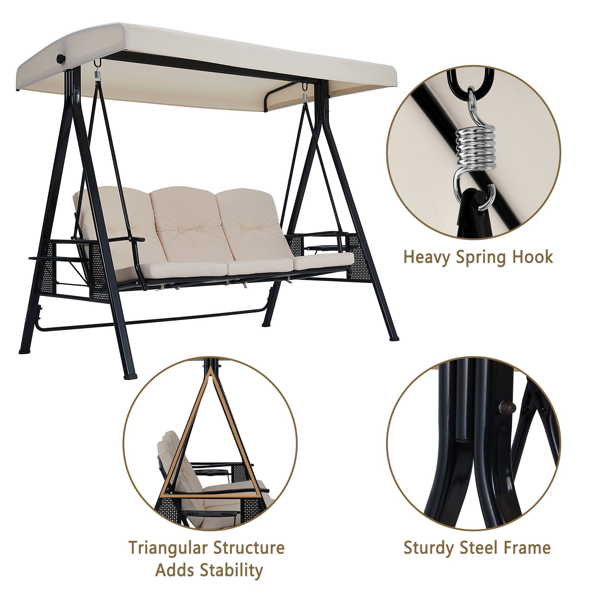 Heavy Spring Hook  
Triangular Structure Adds Stability  
Sturdy Steel Frame