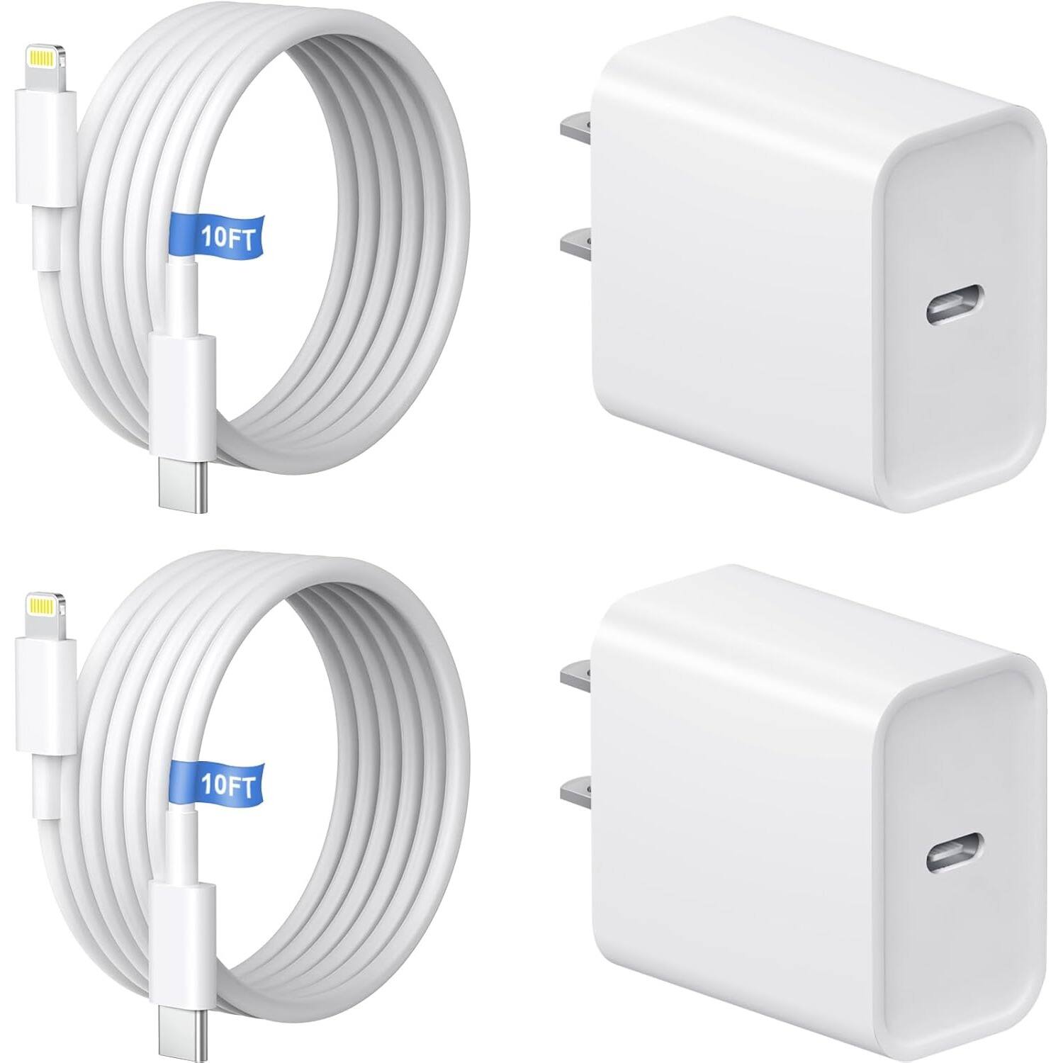 MOSZAR LLC - 10Ft iPhone Charger with 20W USB-C Block for iPhone 14/13/12/11 - White