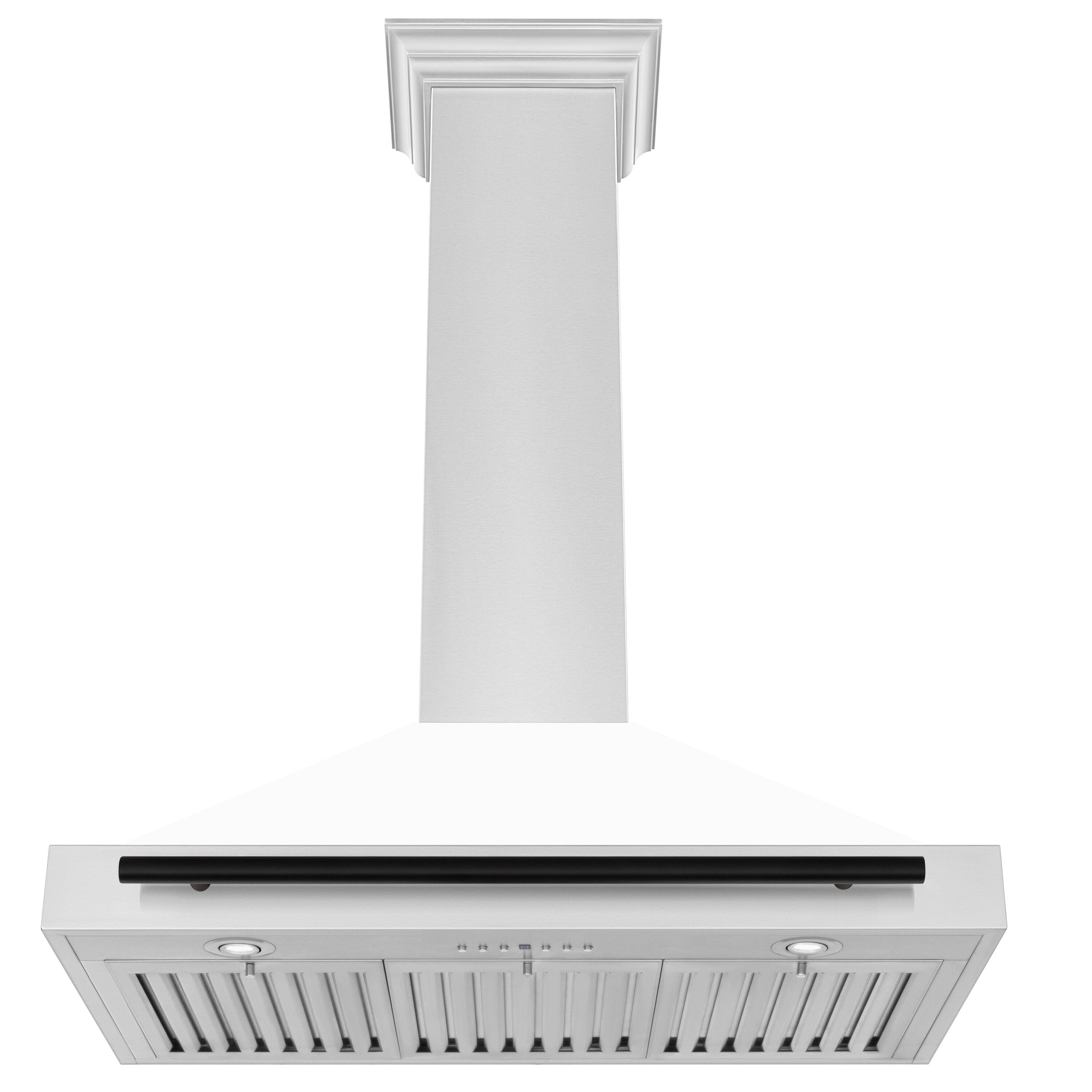 Angle. ZLINE - ZLINE 36 in.Autograph Edition Convertible Stainless Steel Range Hood with White Matte Shell and Matte Black Accents - White Matte.