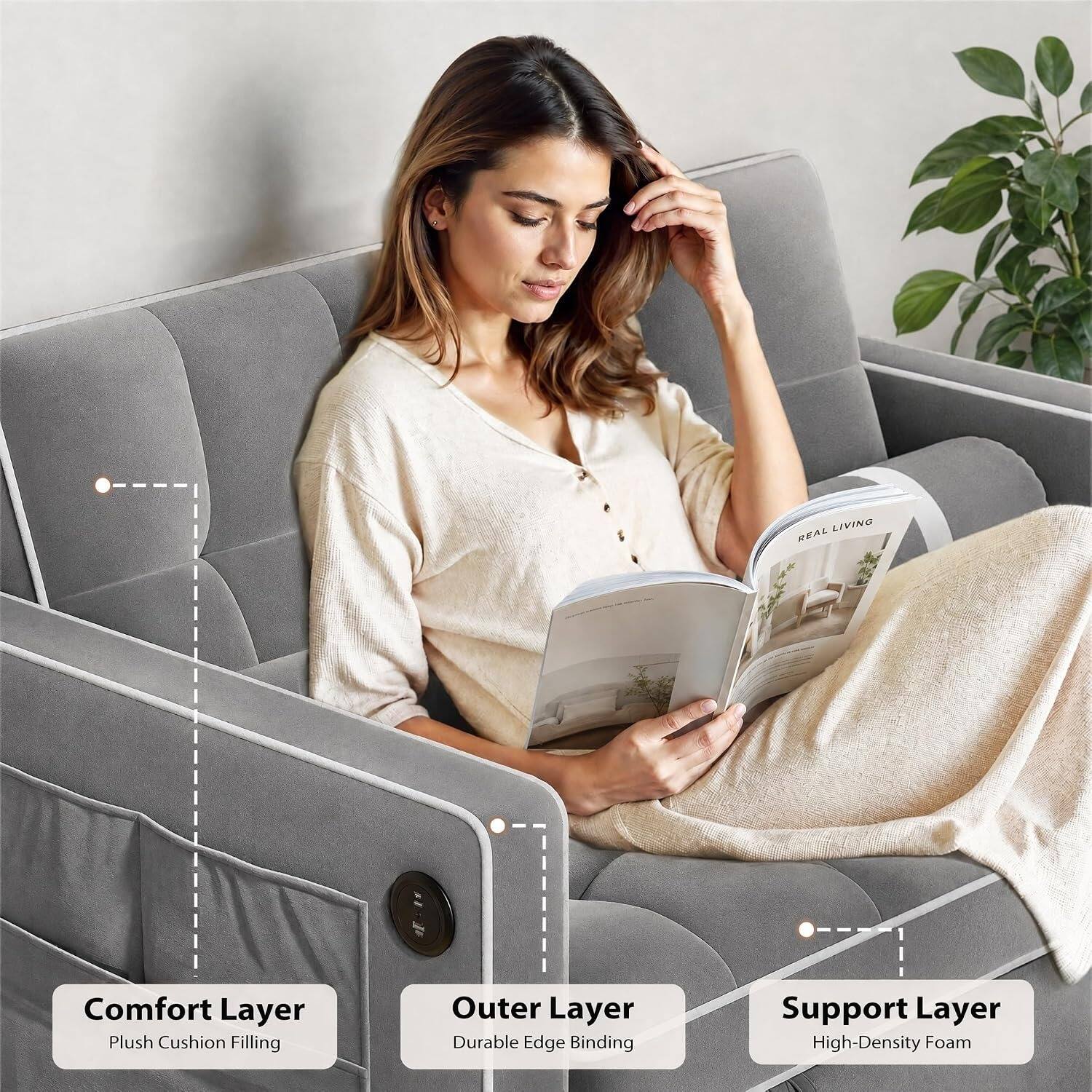 REAL LIVING

Comfort Layer
Plush Cushion Filling

Outer Layer
Durable Edge Binding

Support Layer
High-Density Foam