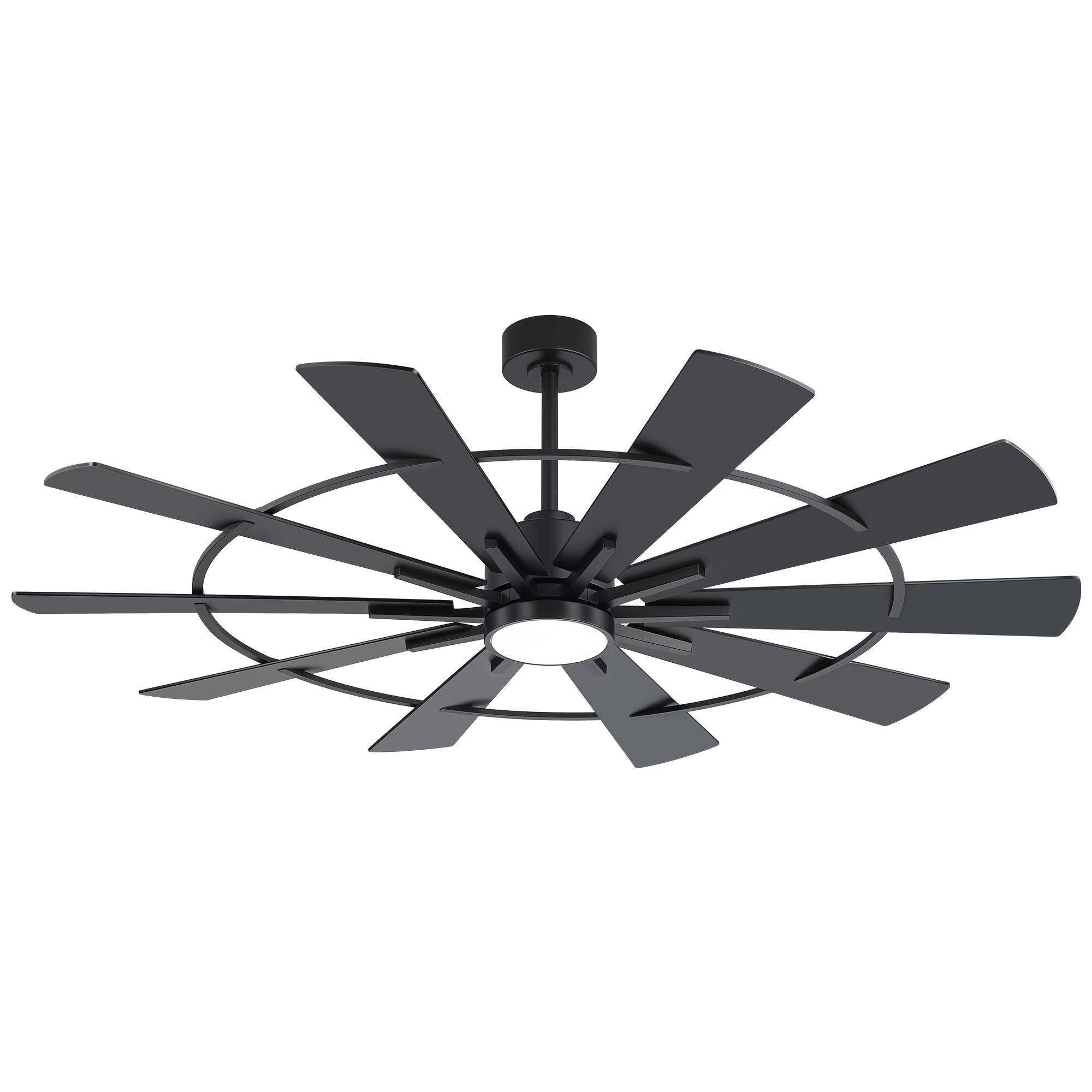 Alt View 9. Breezary - 62-In LED Ceiling Fan with Light, 10 Plywood Blades, 6-Speed DC Motor, Remote, Dimmable 3CCT, 6/12-In Downrods - 62-Inch Black.