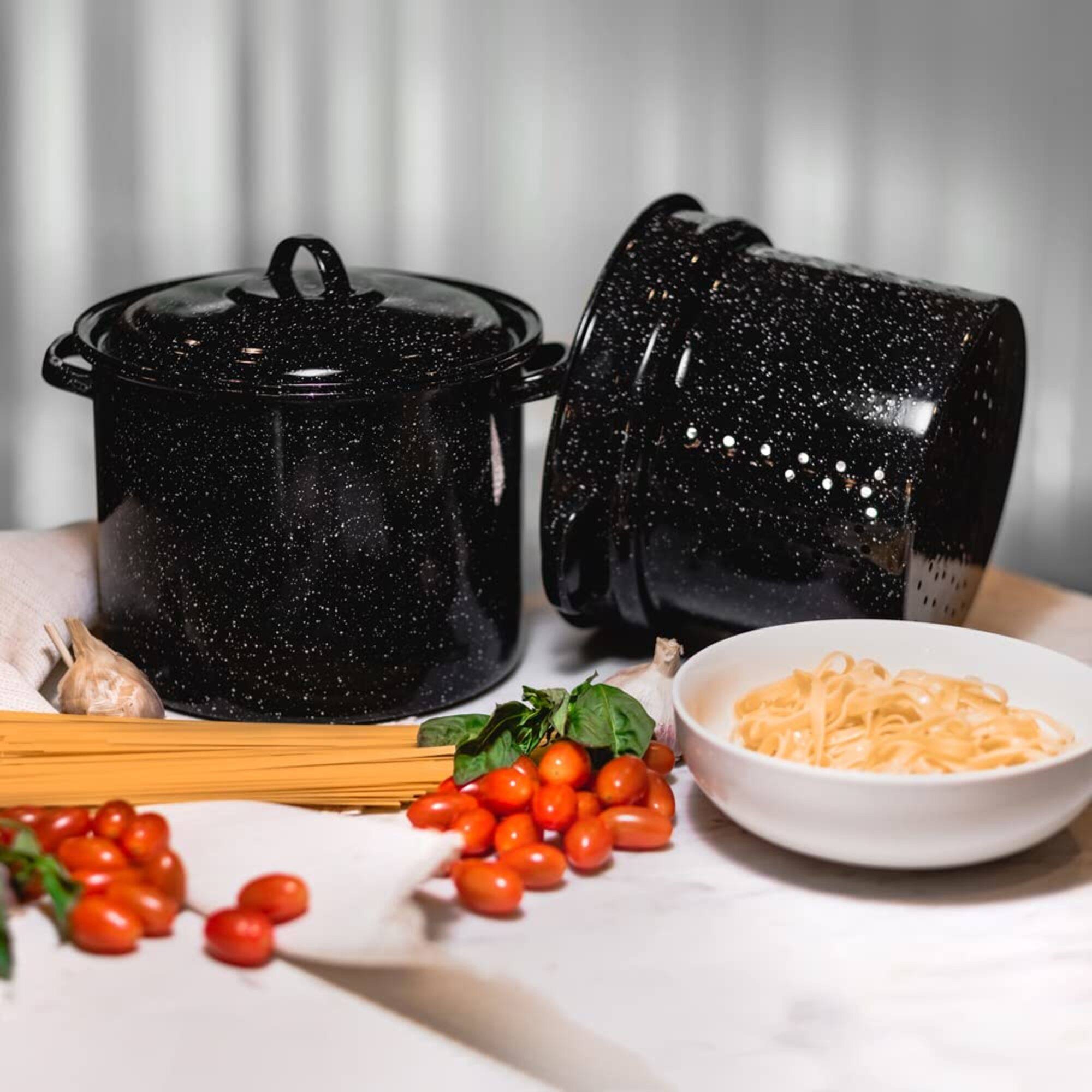 Left. Granite Ware - Granite Ware Stew Pot, 7.5 Qt - Speckled Black - Speckled Black.