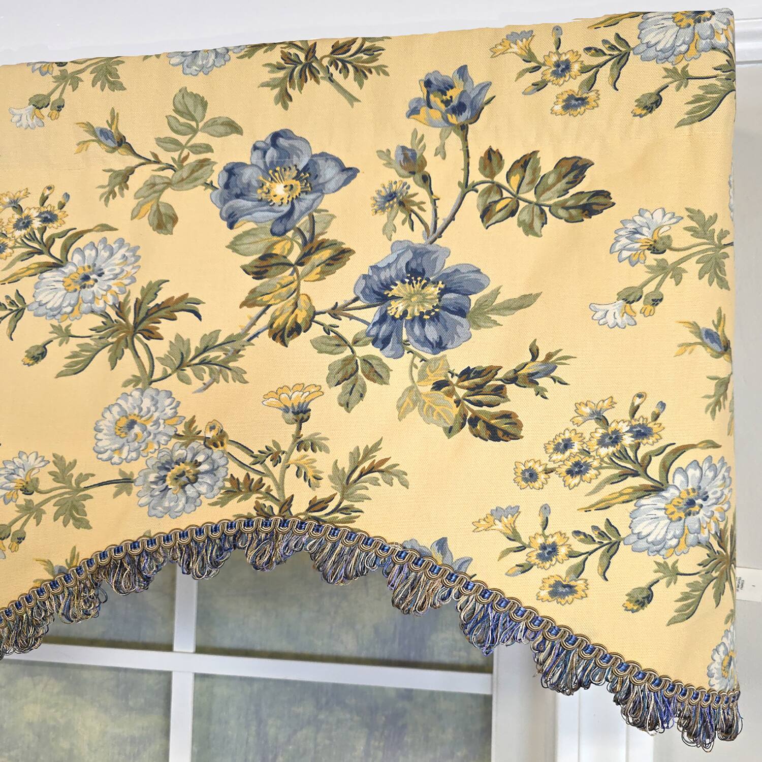 Left. RLF Home - RLF Home 100% Cotton Sunrise Cornice  Fully lined Windows Rod Pocket Valance 50" x 17"  Yellow - Yellow.