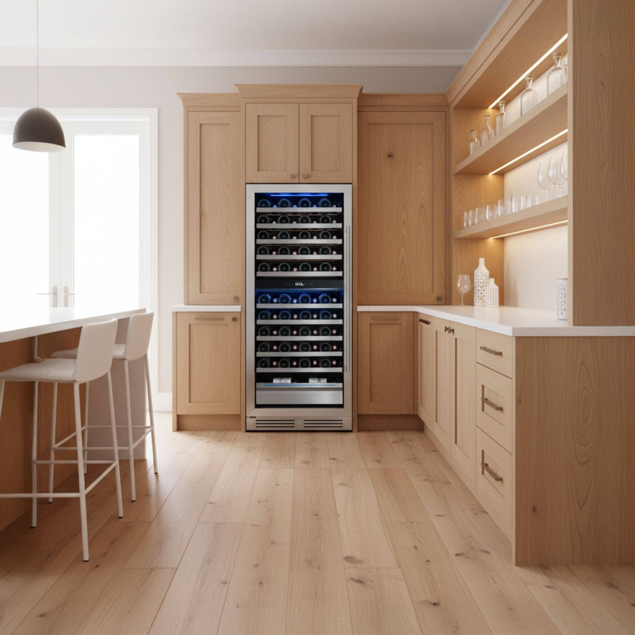 Back. Yeego - 24" Wine Cooler Refrigerator Dual Zone, 89 Bottle , Freestanding & Built-in，2 LED Stainless Steel , for Home Bar - Stainless Steel.